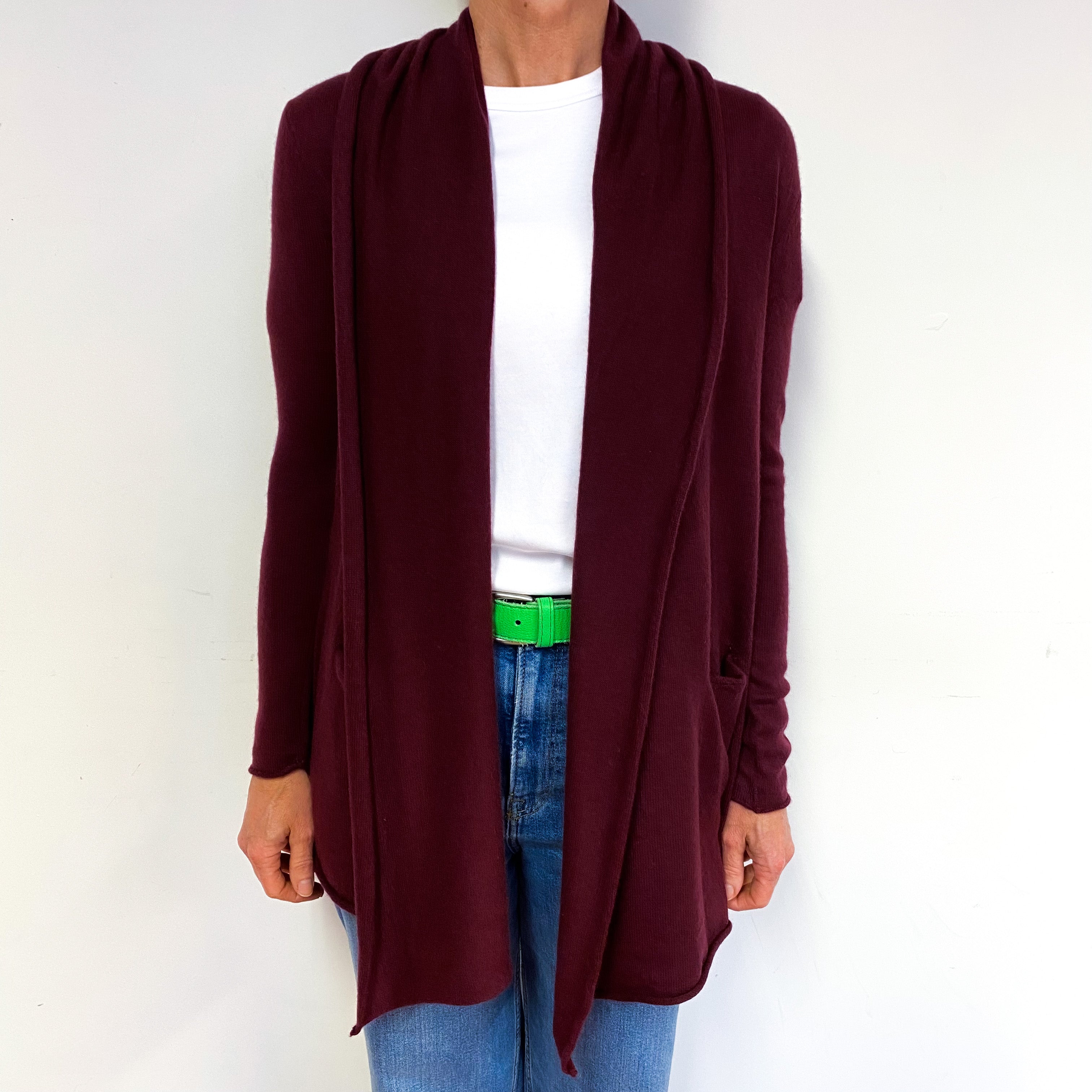 Wine Red Cashmere Edge to Edge Cardigan Medium