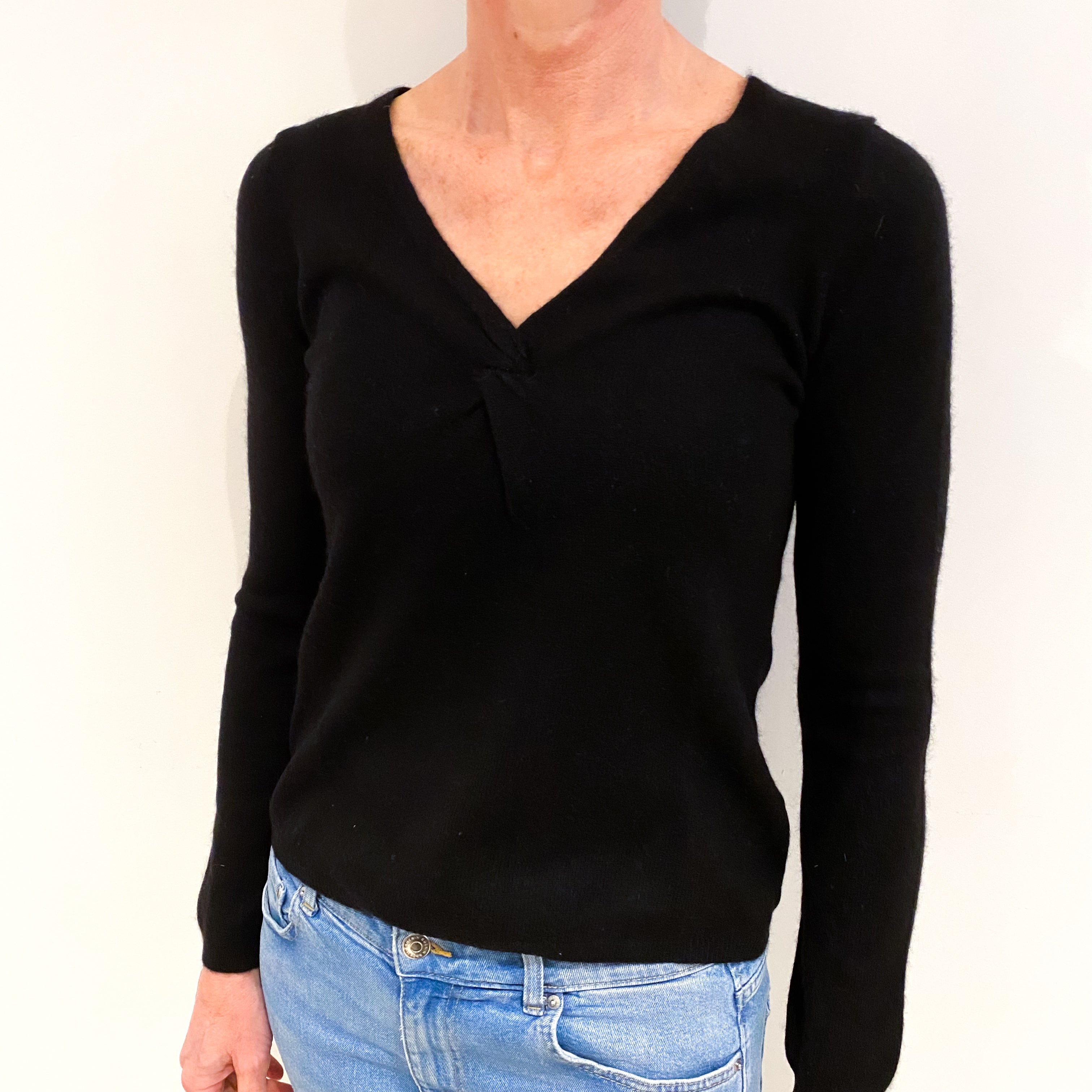 Black Cashmere V Neck Jumper Small