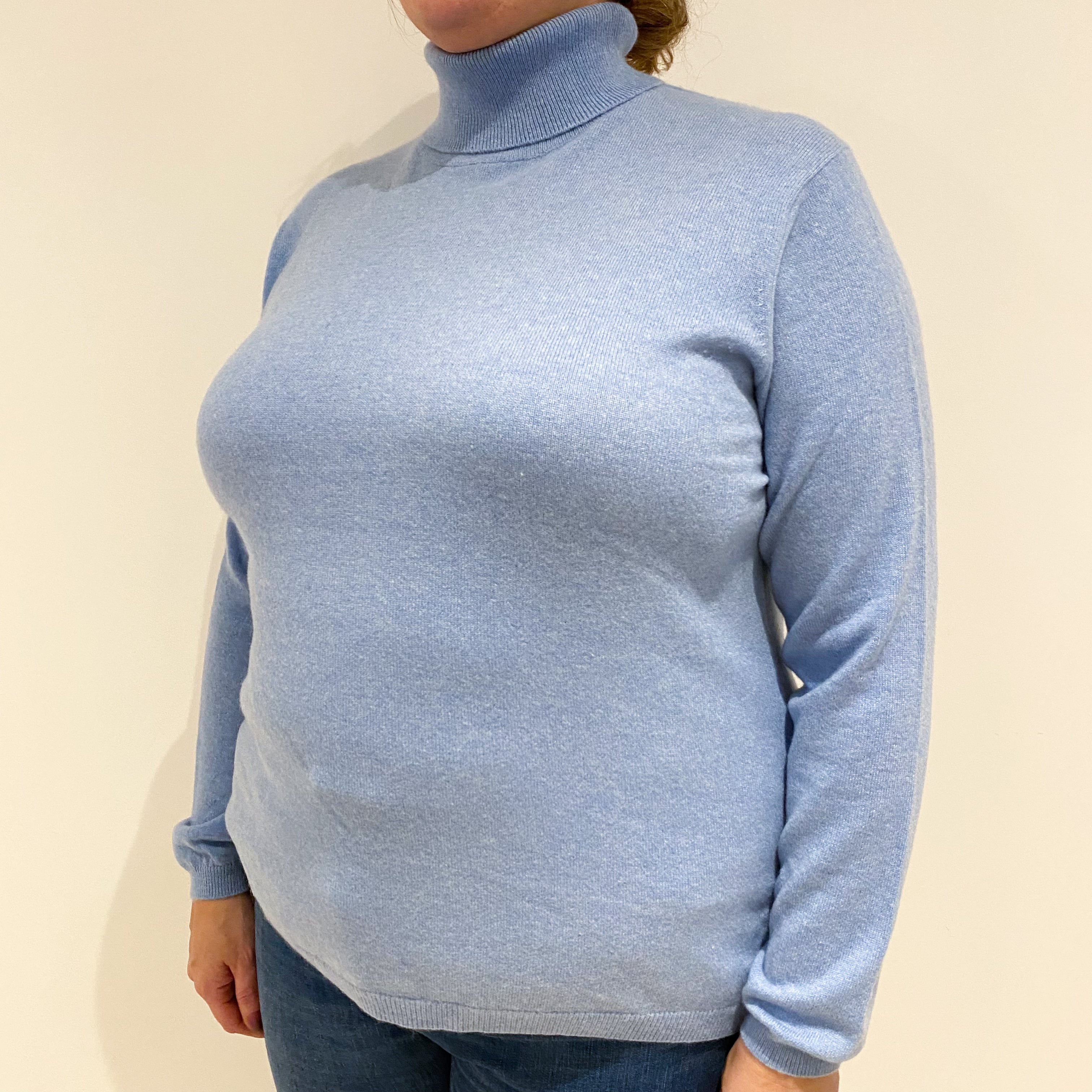 Sky Blue Cashmere Polo Neck Jumper Extra Large