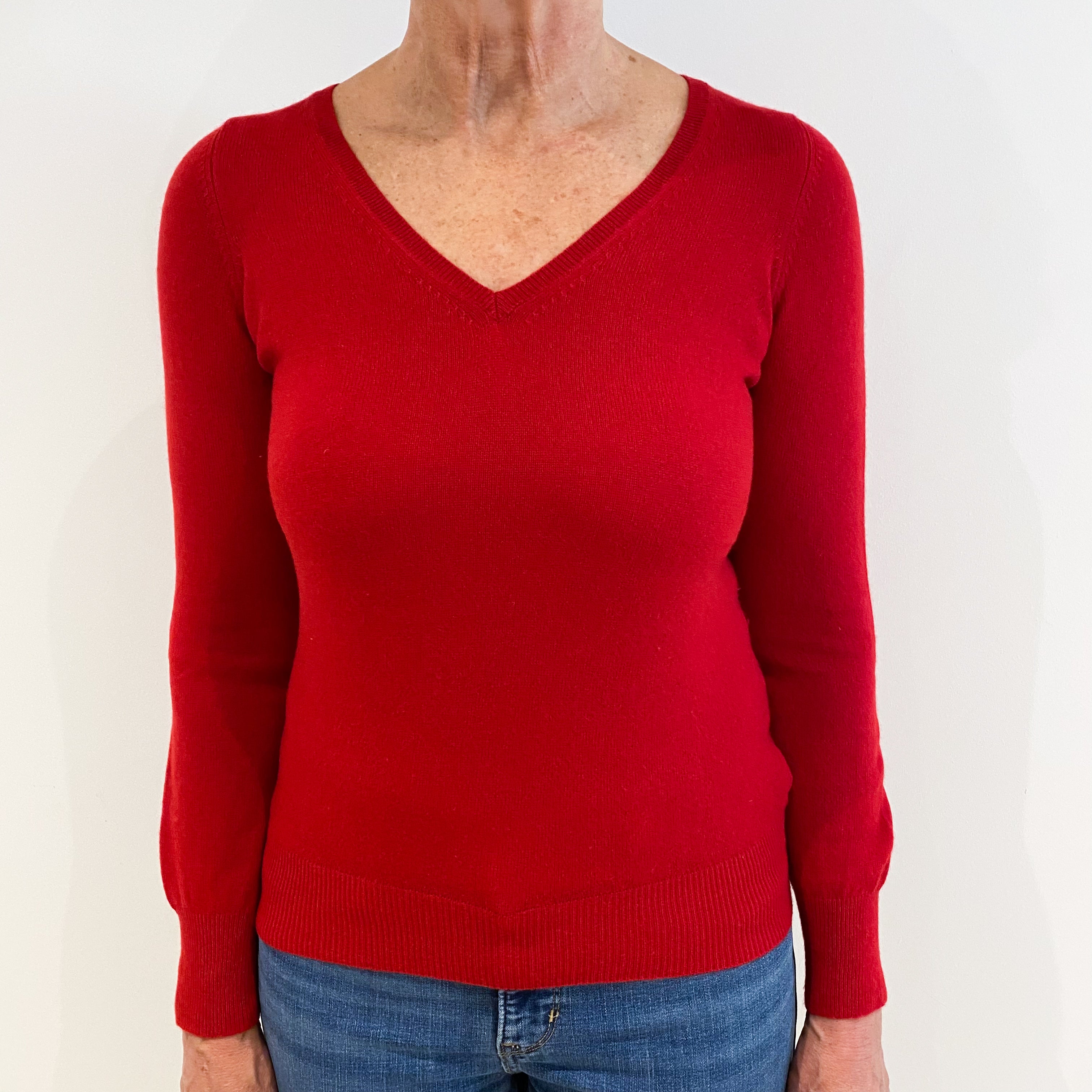 Scarlet Red Cashmere V-Neck Jumper Medium