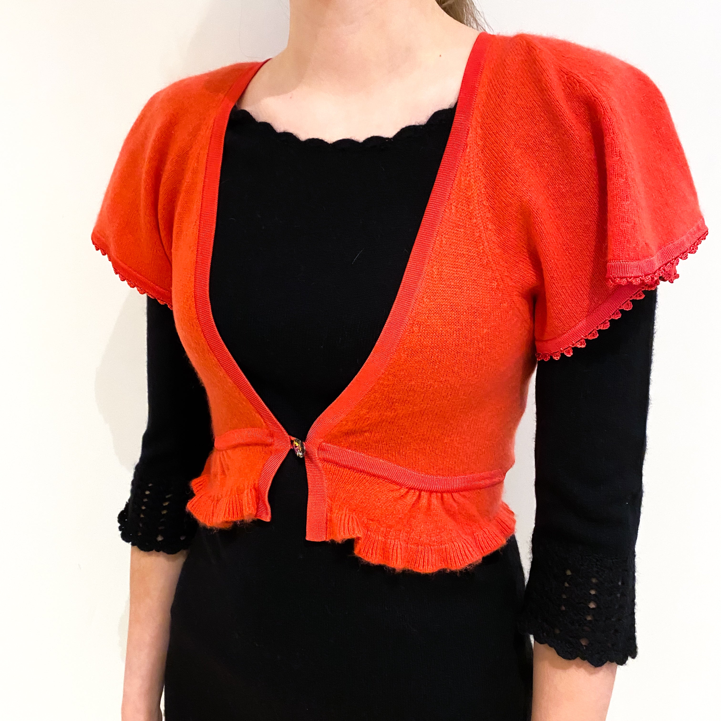 Deep Coral Cashmere V Neck Cardigan Extra Small