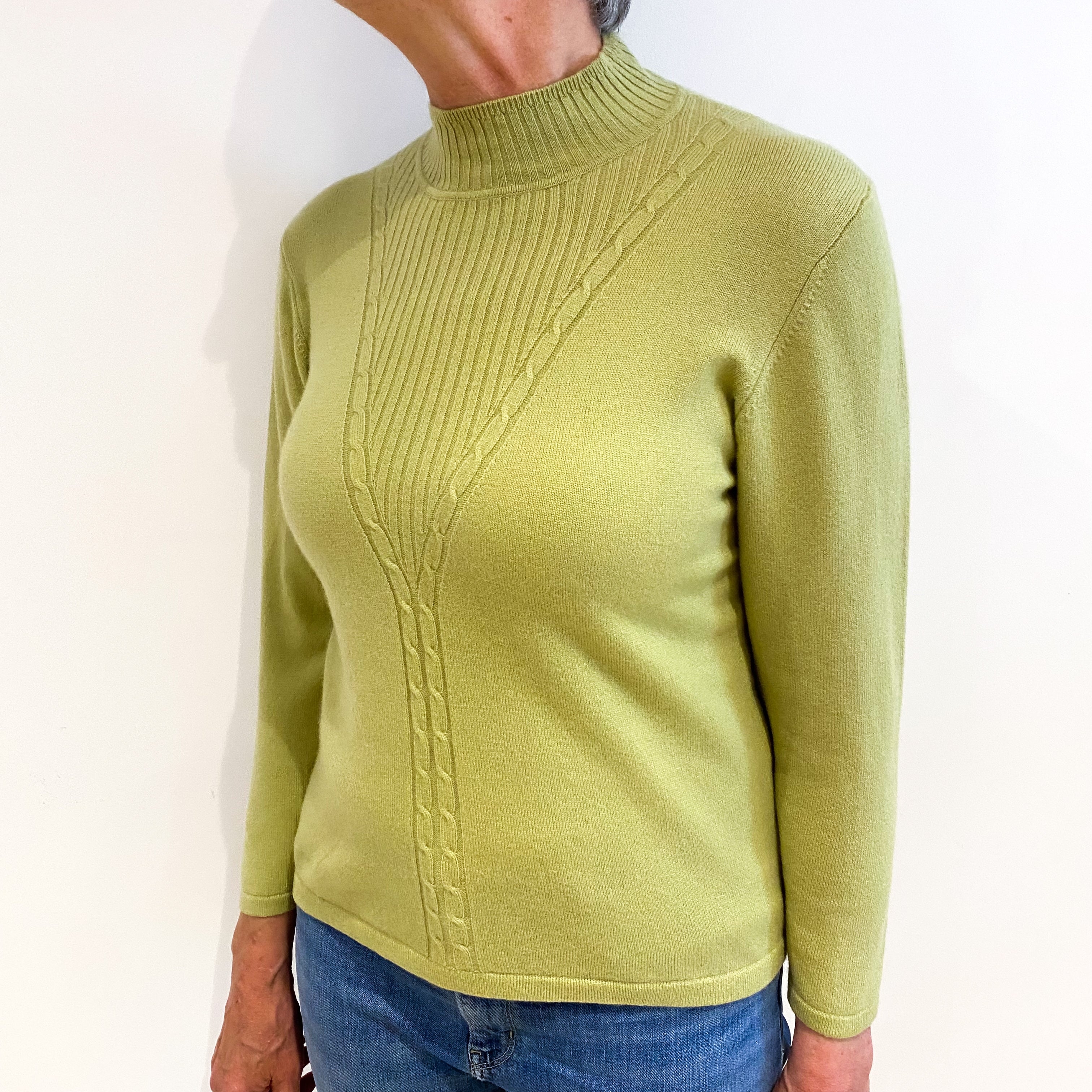 Pale Olive Green Cashmere Polo Neck Jumper Medium