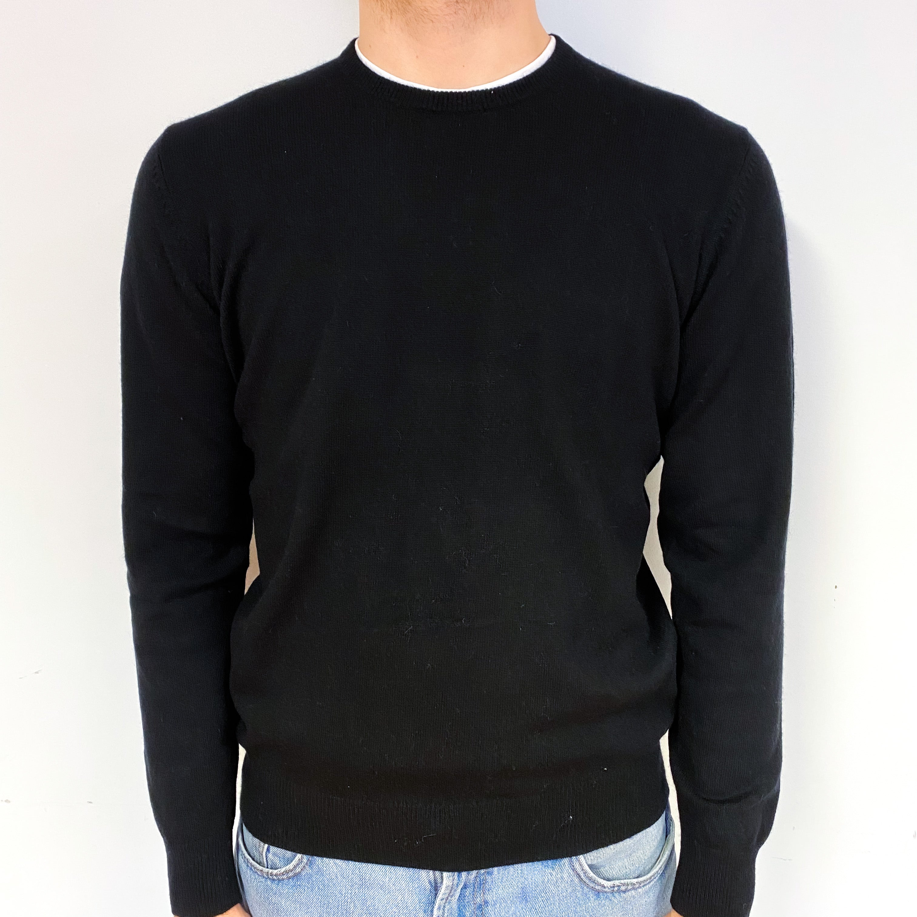 Men's Black Cashmere Crew Neck Jumper Medium