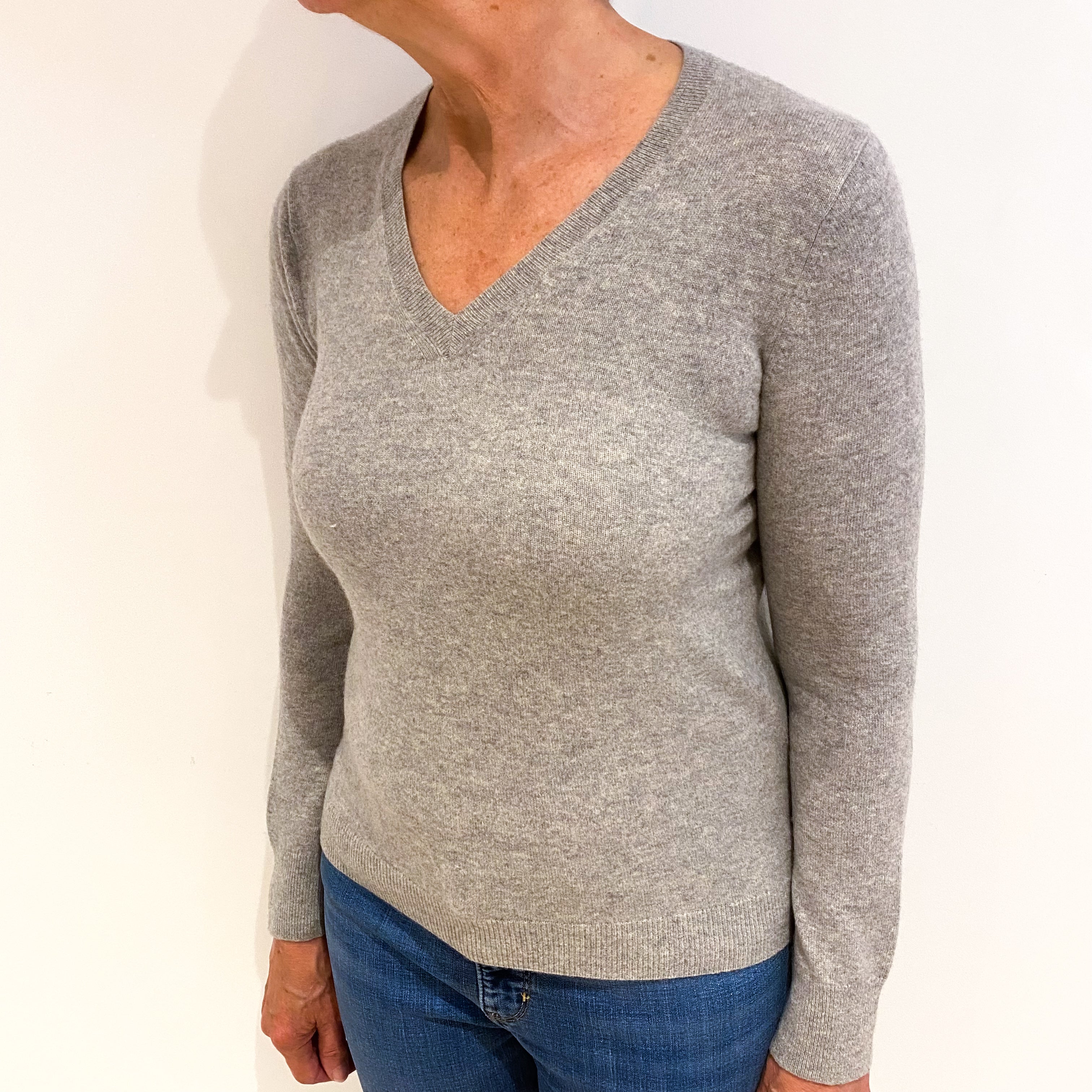 Smoke Grey Cashmere V Neck Jumper Medium