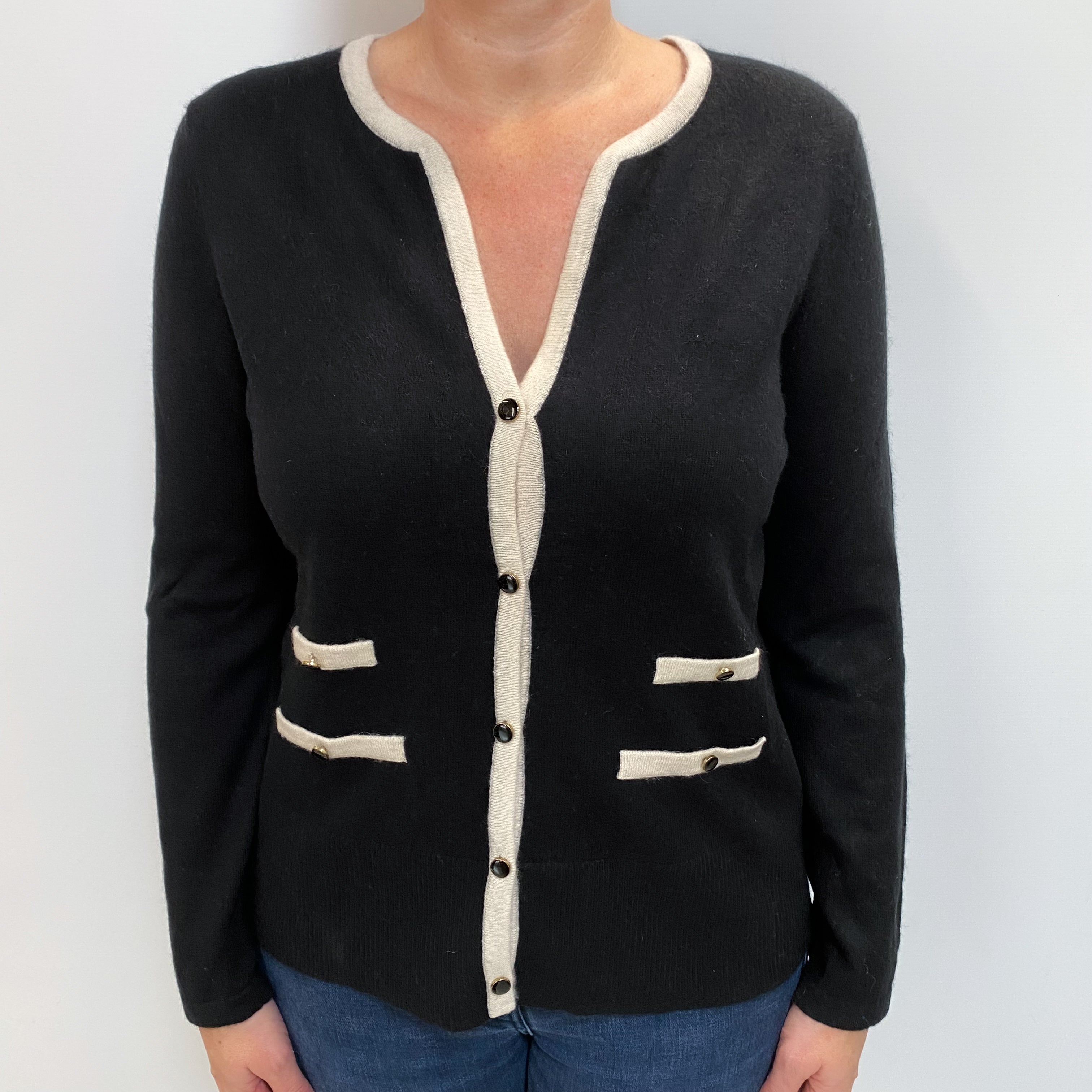 Black Cashmere V-Neck Cardigan Large