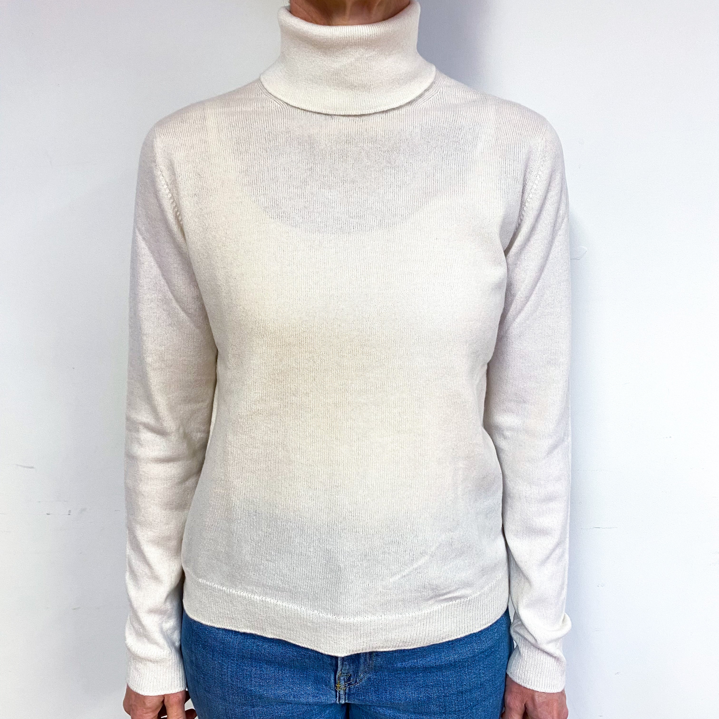 Vanilla Cream Cashmere Polo Neck Jumper Medium