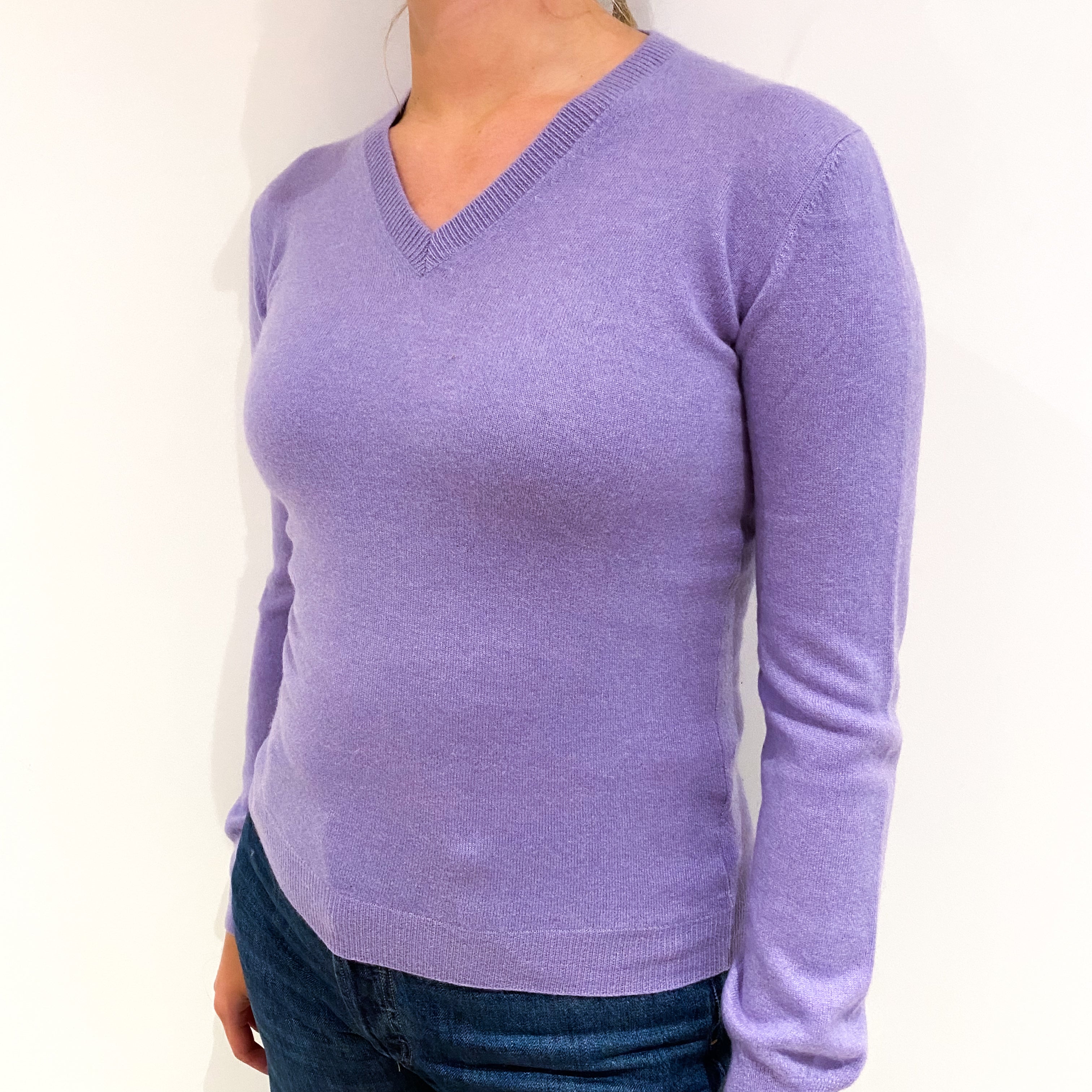 Lavender Purple Cashmere V-Neck Jumper Small