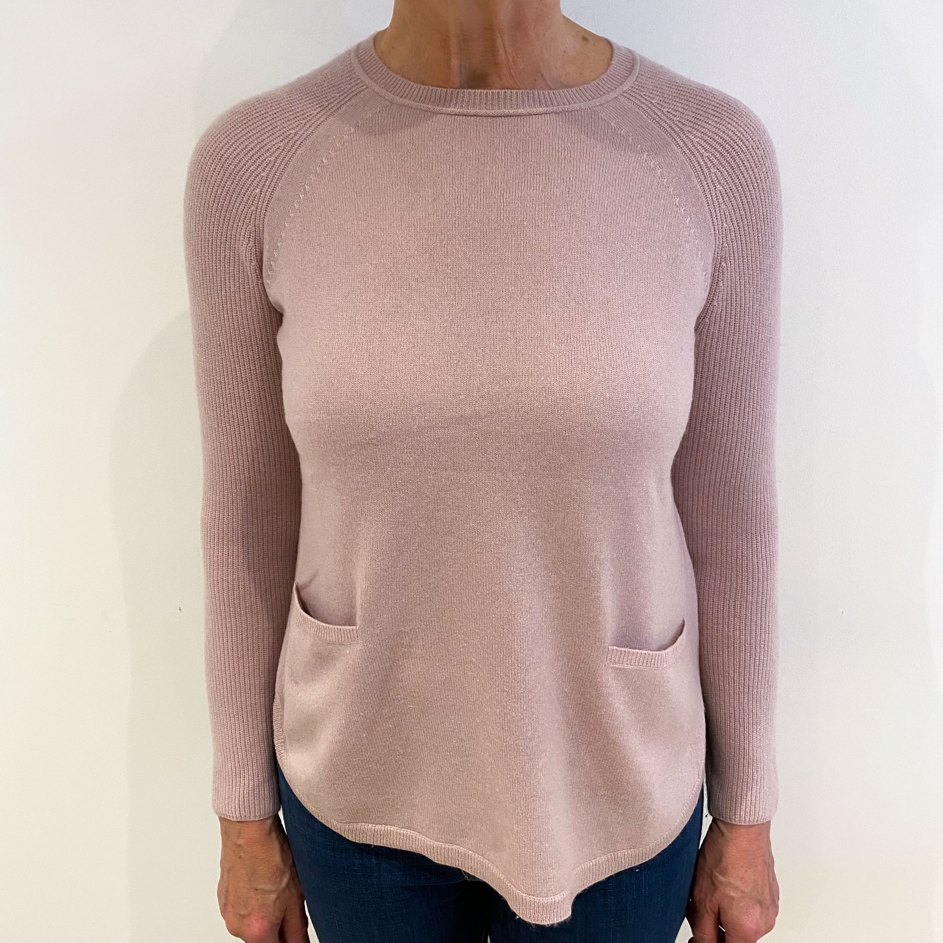 Whistles Plaster Pink Cashmere Crew Neck Jumper With Pickets Medium