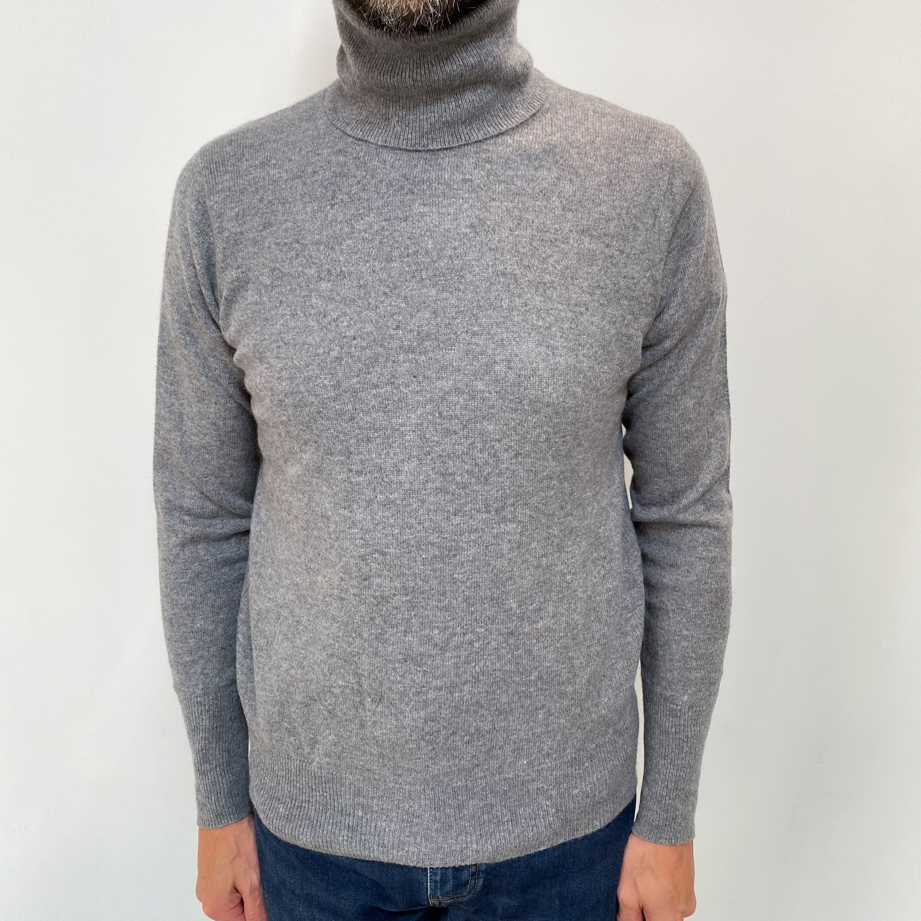 Men's Steel Grey Cashmere Polo Neck Jumper Small