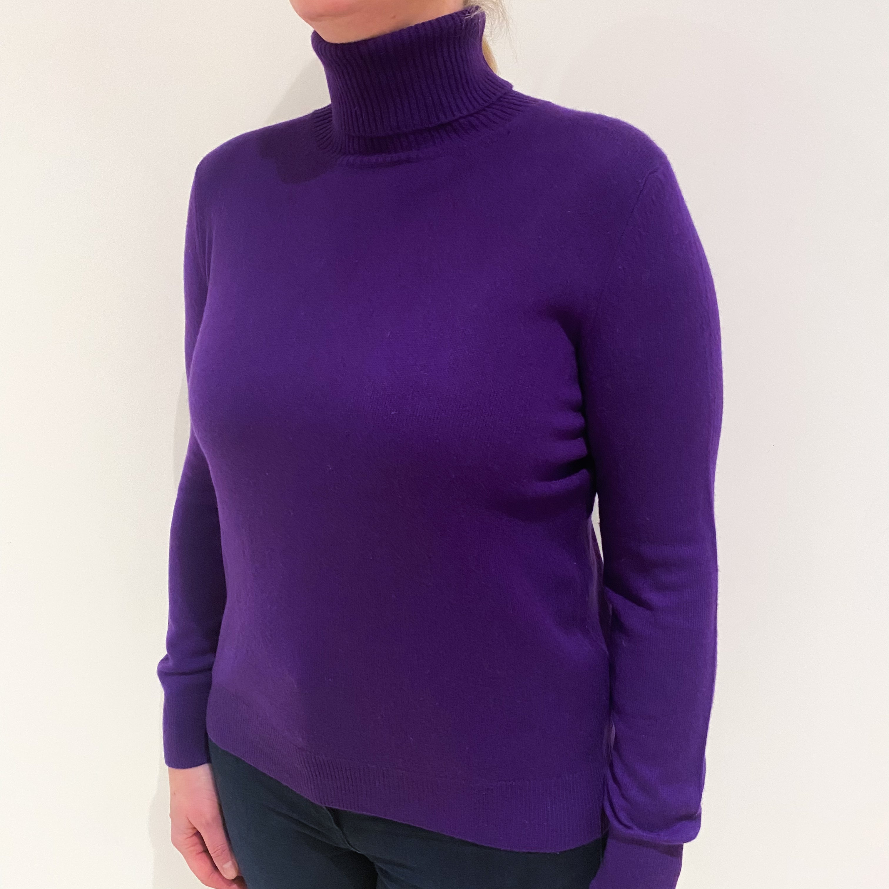 Violet Purple Cashmere Polo Neck Jumper Large