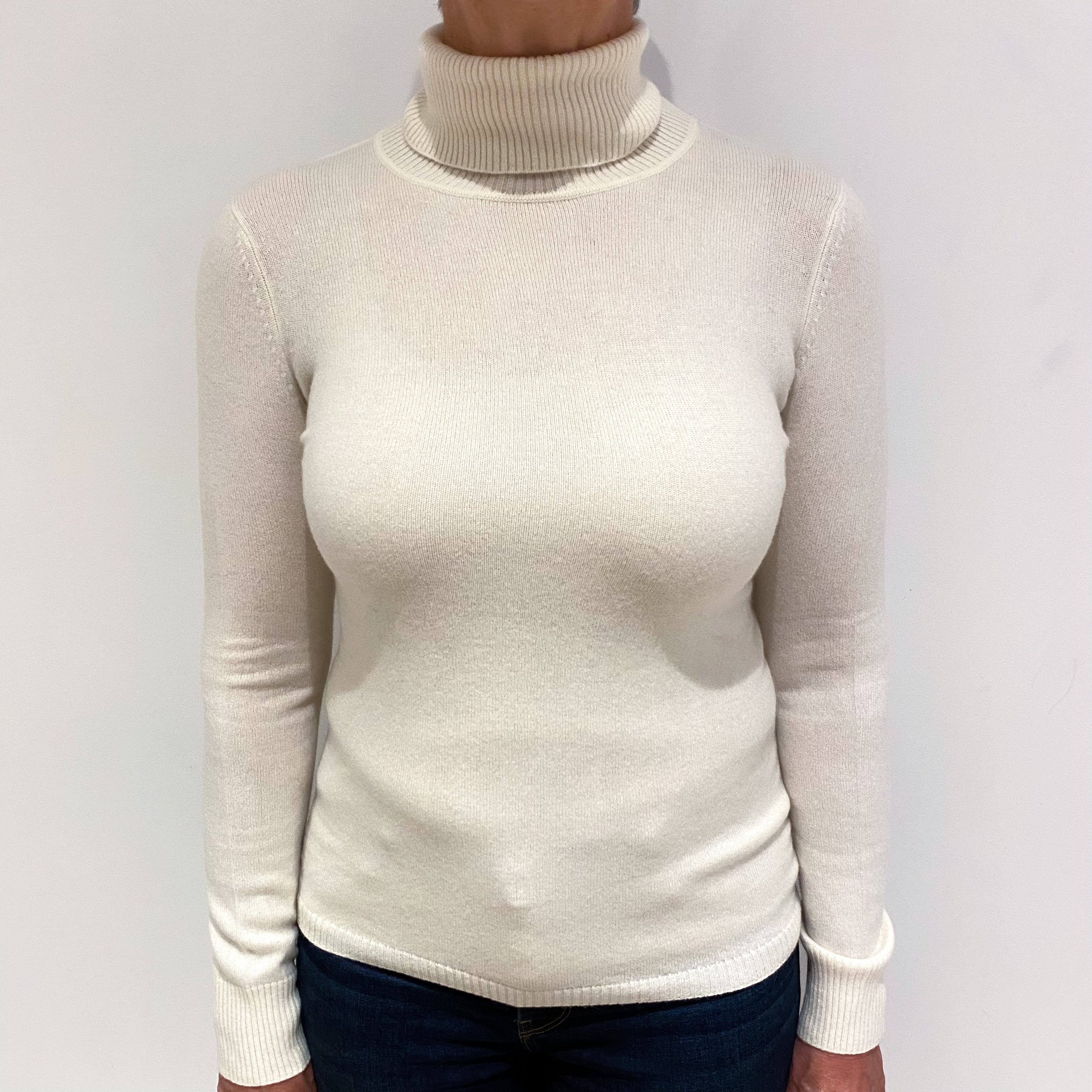 Vanilla Cream Cashmere Polo Neck Jumper Medium