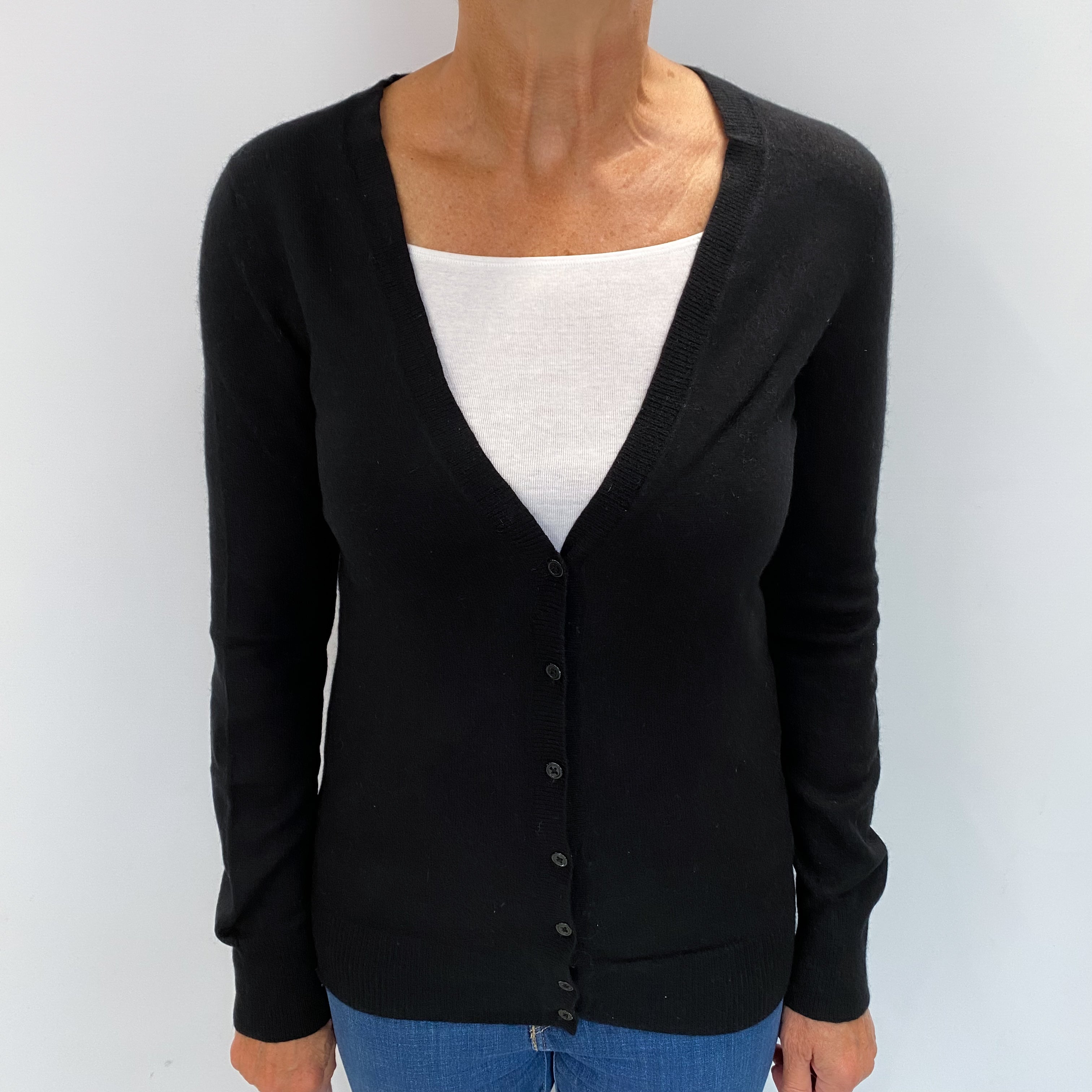 Black Cashmere V Neck Cardigan Medium