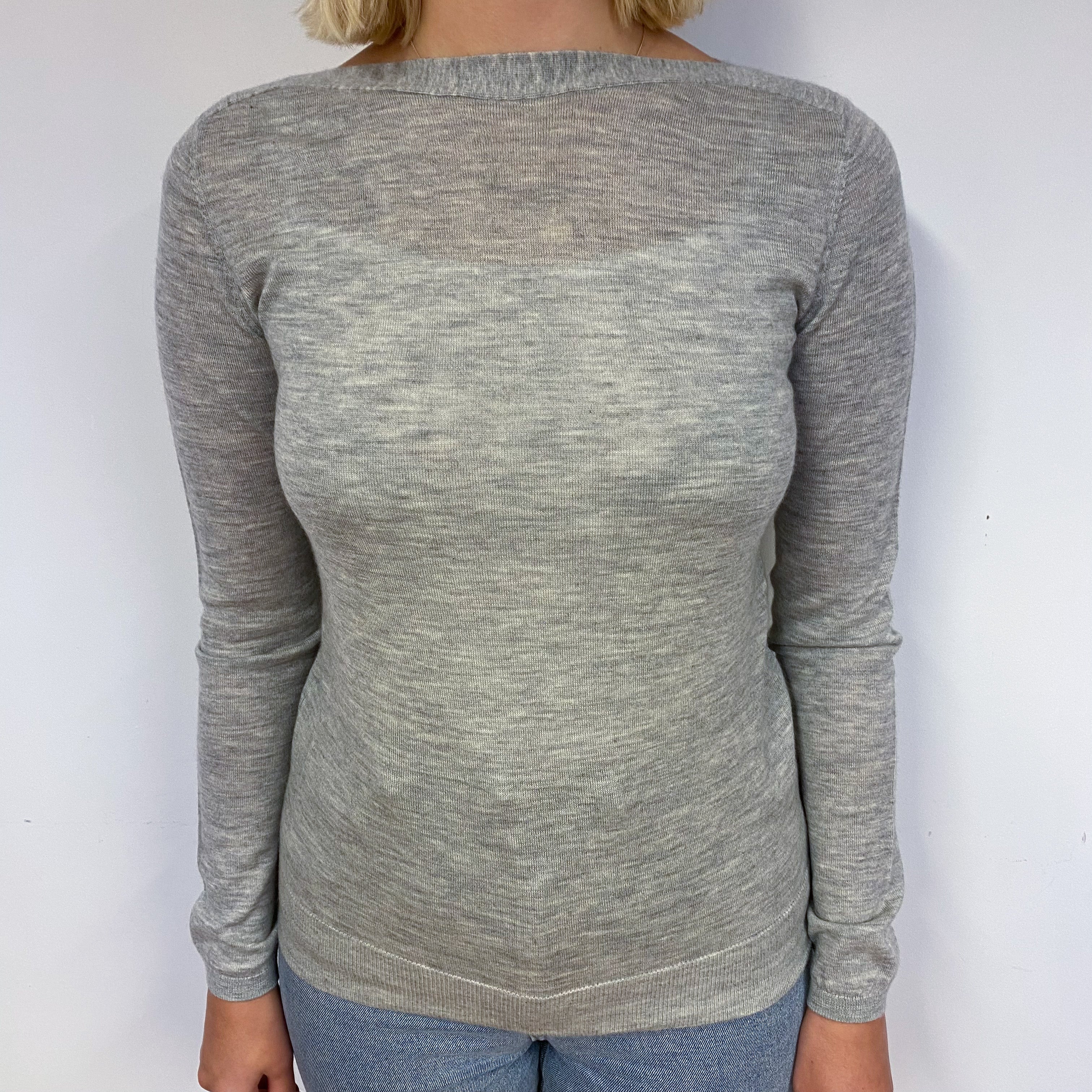 Massimo Dutti Grey Cashmere Boat Neck Jumper Small