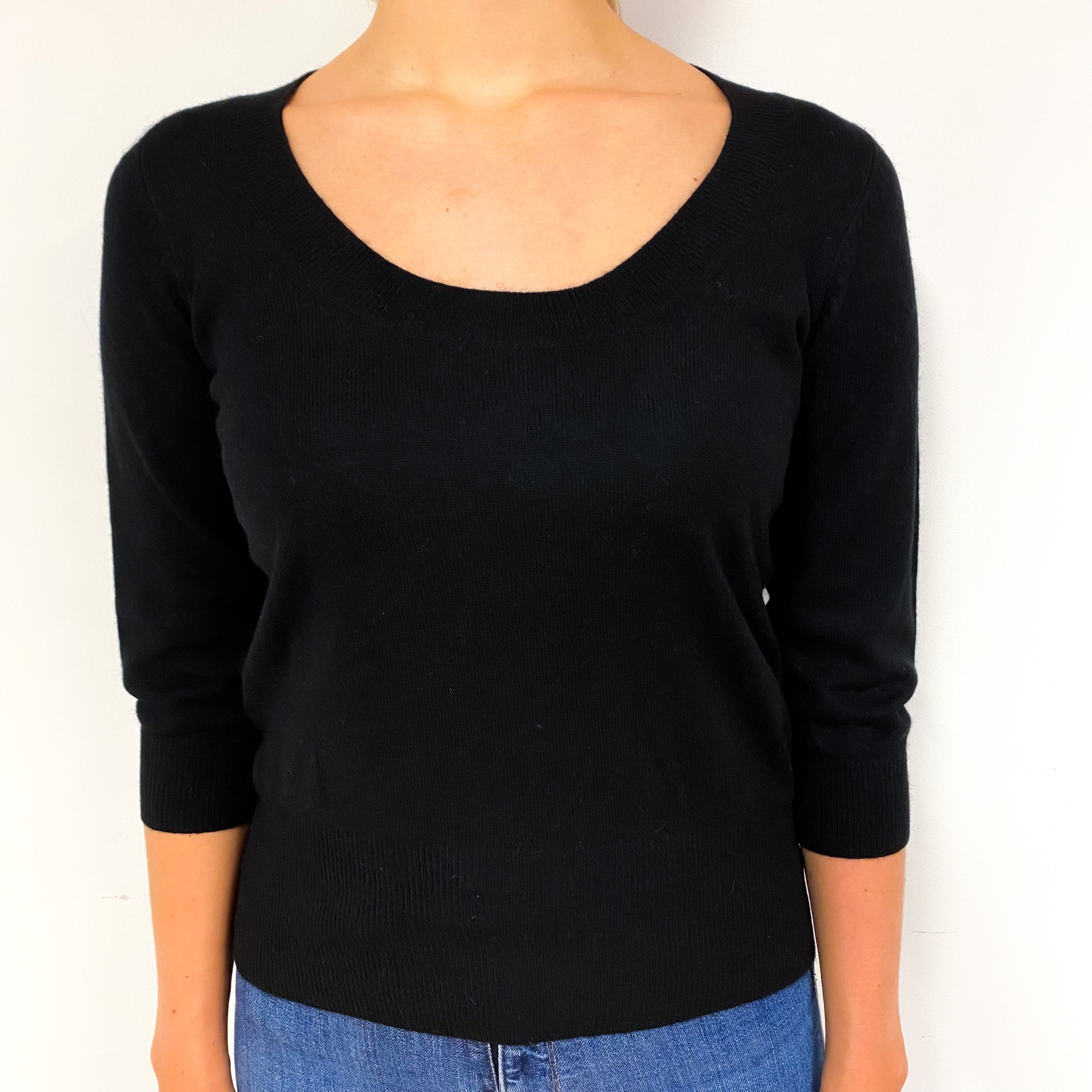 Black 3/4 Sleeve Cashmere Scoop Neck Jumper Small