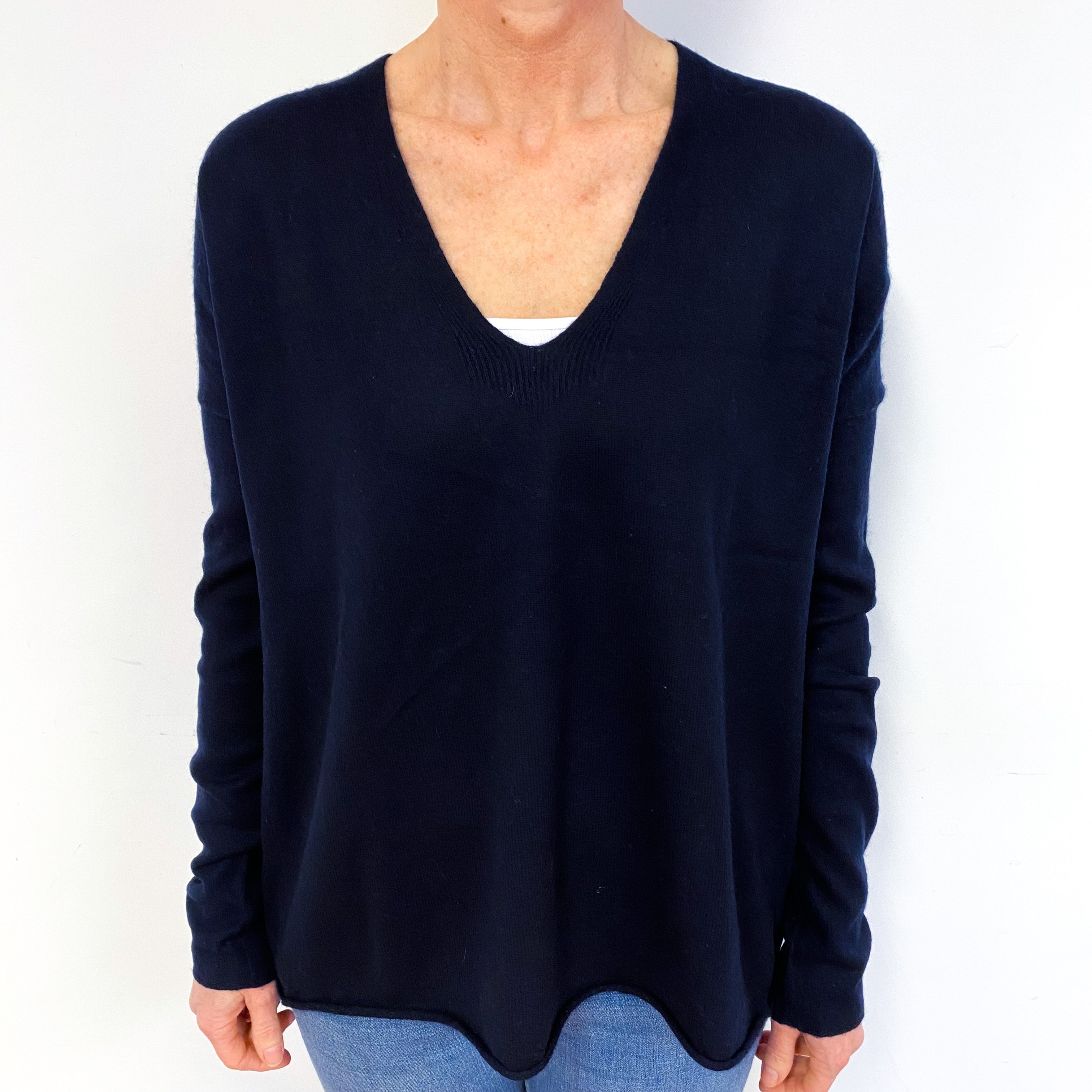 Dark Navy Blue Cashmere V-Neck Jumper Medium