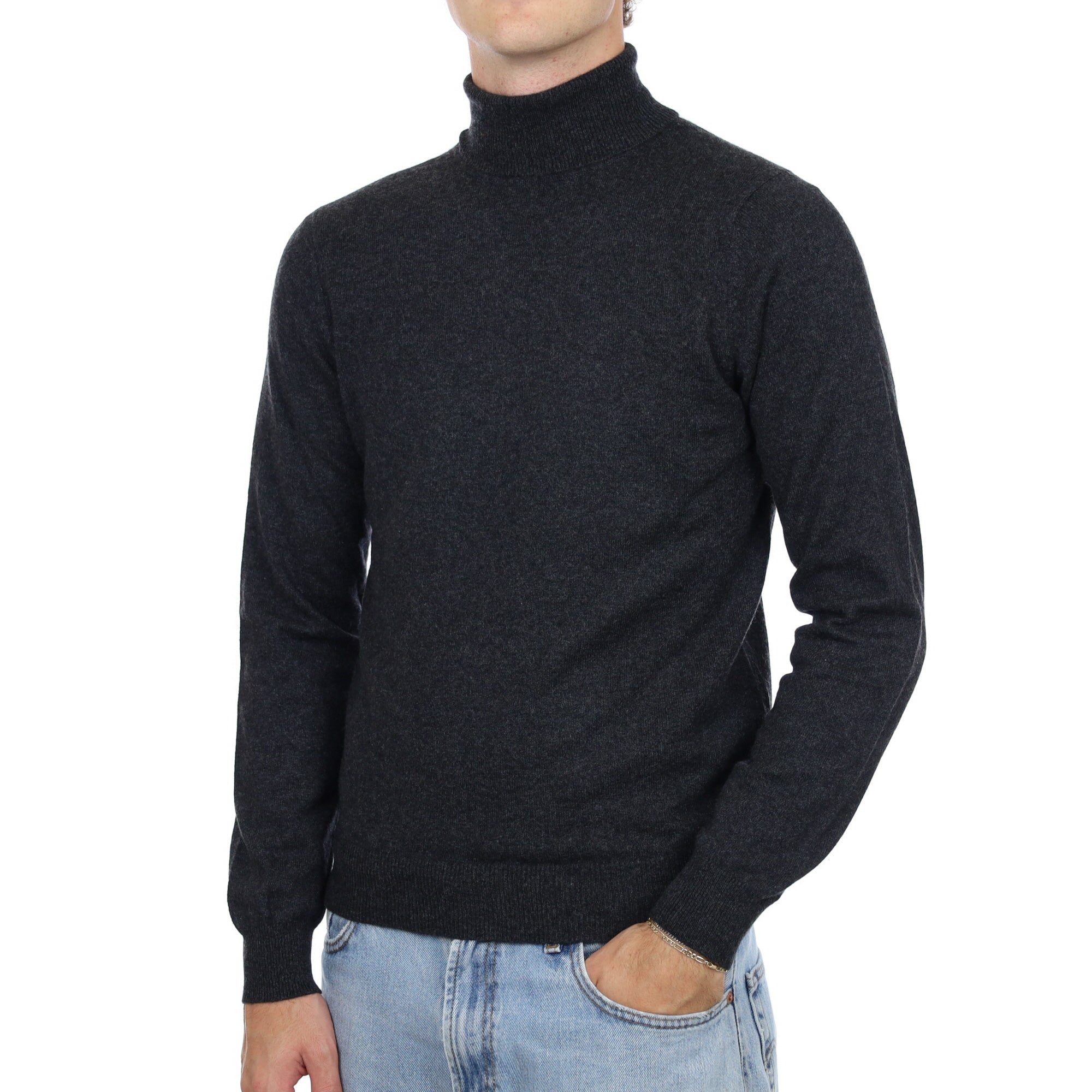 Men's Charcoal Grey Cashmere Polo Neck Jumper Medium