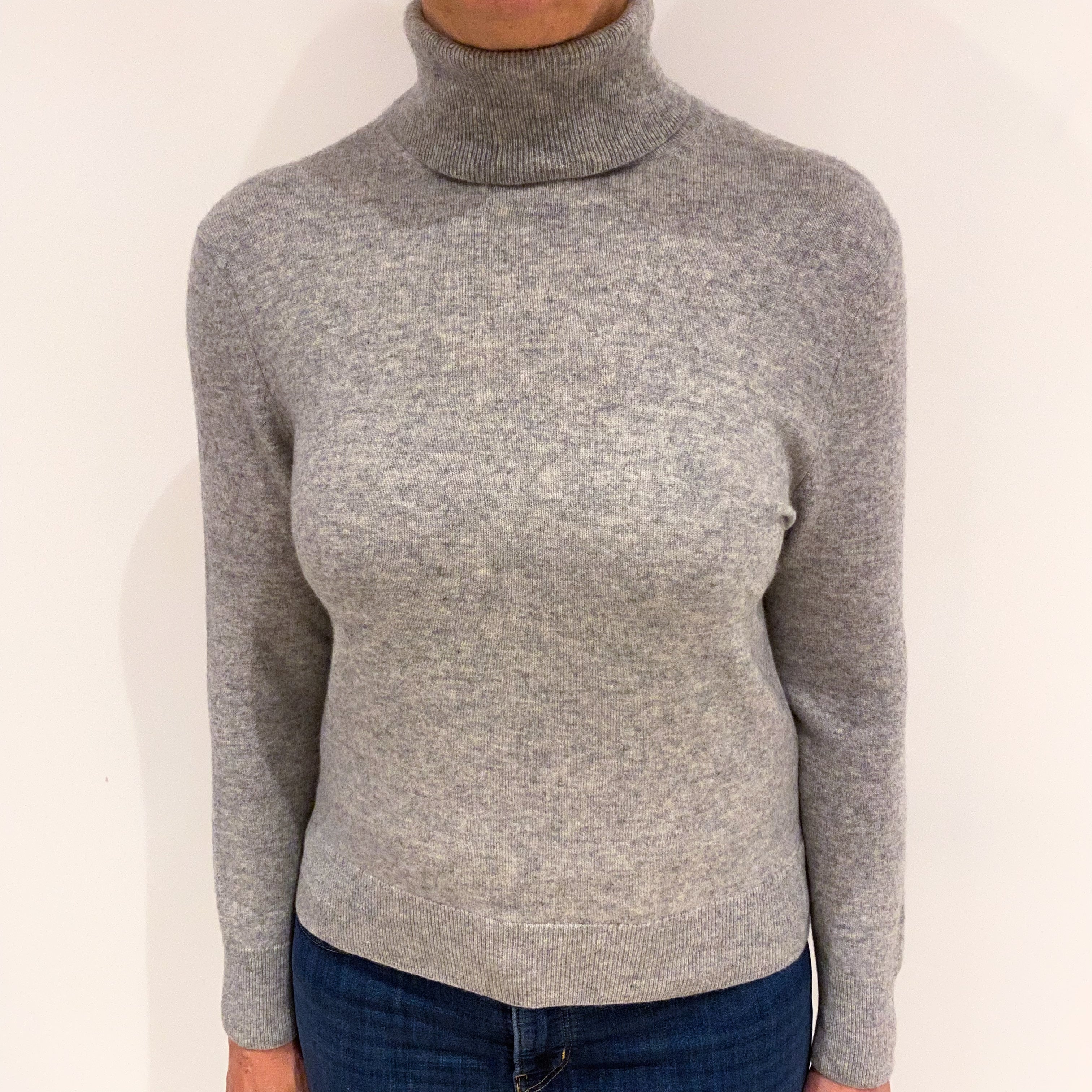 Smoke Grey Cashmere Polo Neck Jumper Medium