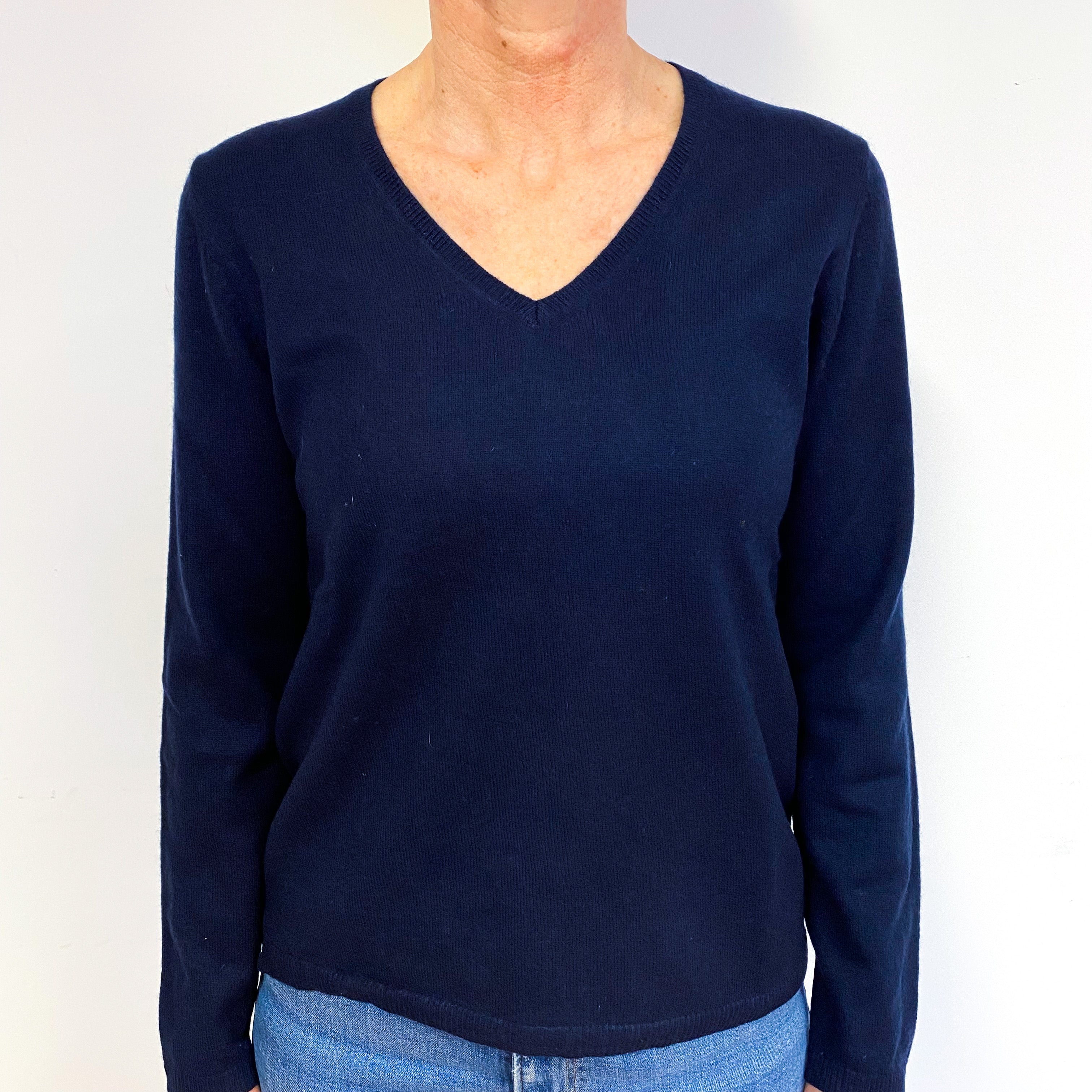 Navy Cashmere V-Neck Jumper Medium