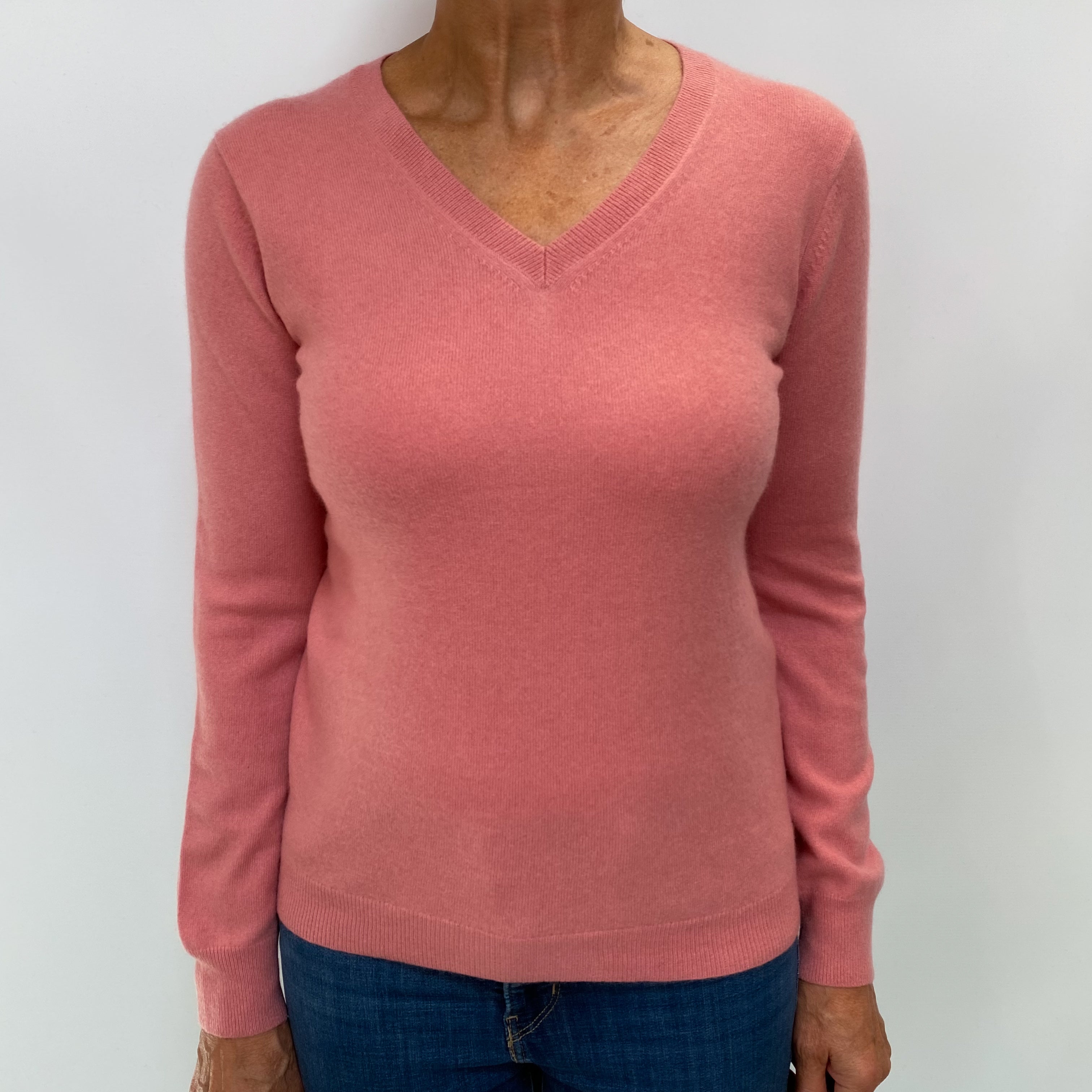 Blush Pink Cashmere V Neck Jumper Medium