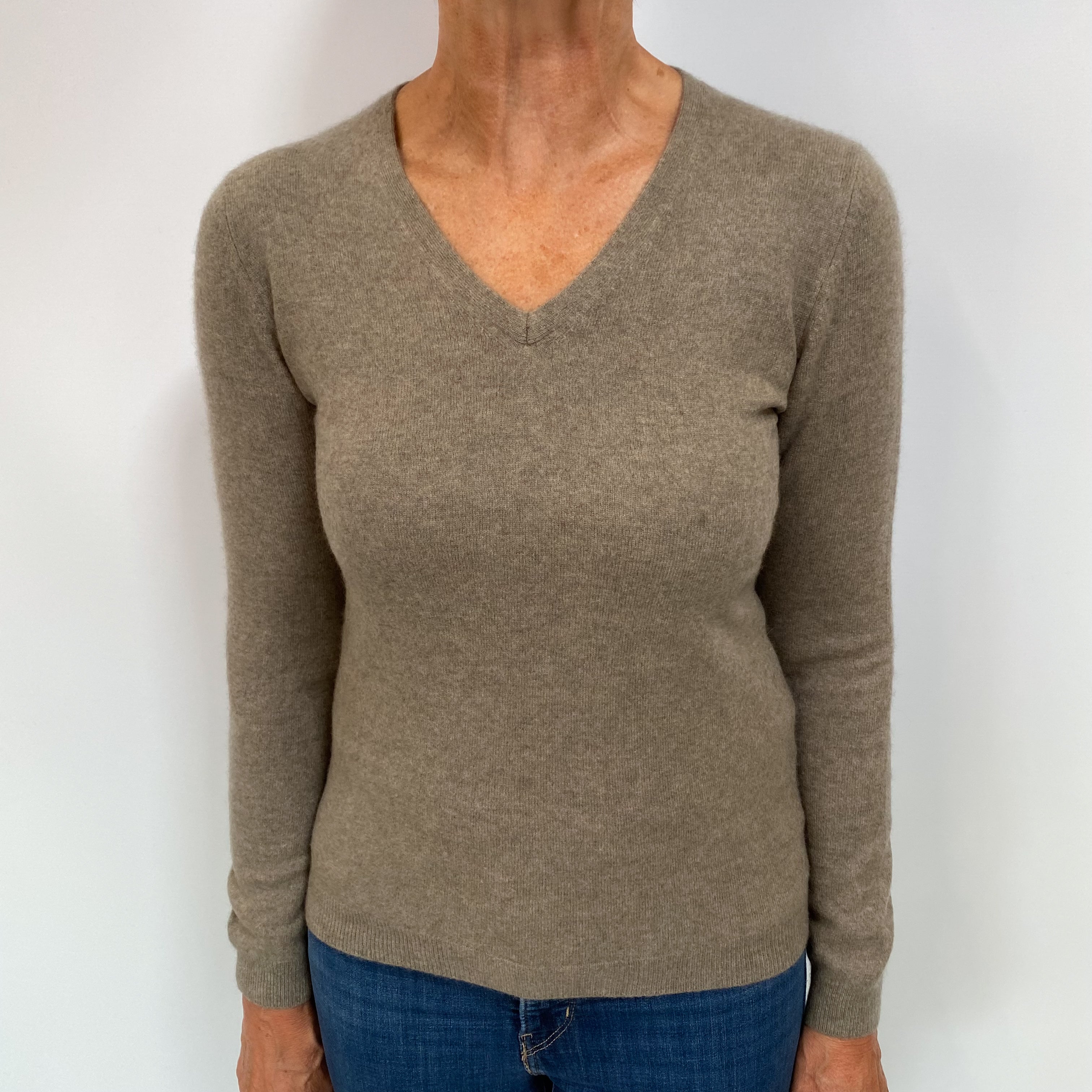 Mocha Brown Cashmere V Neck Jumper Medium