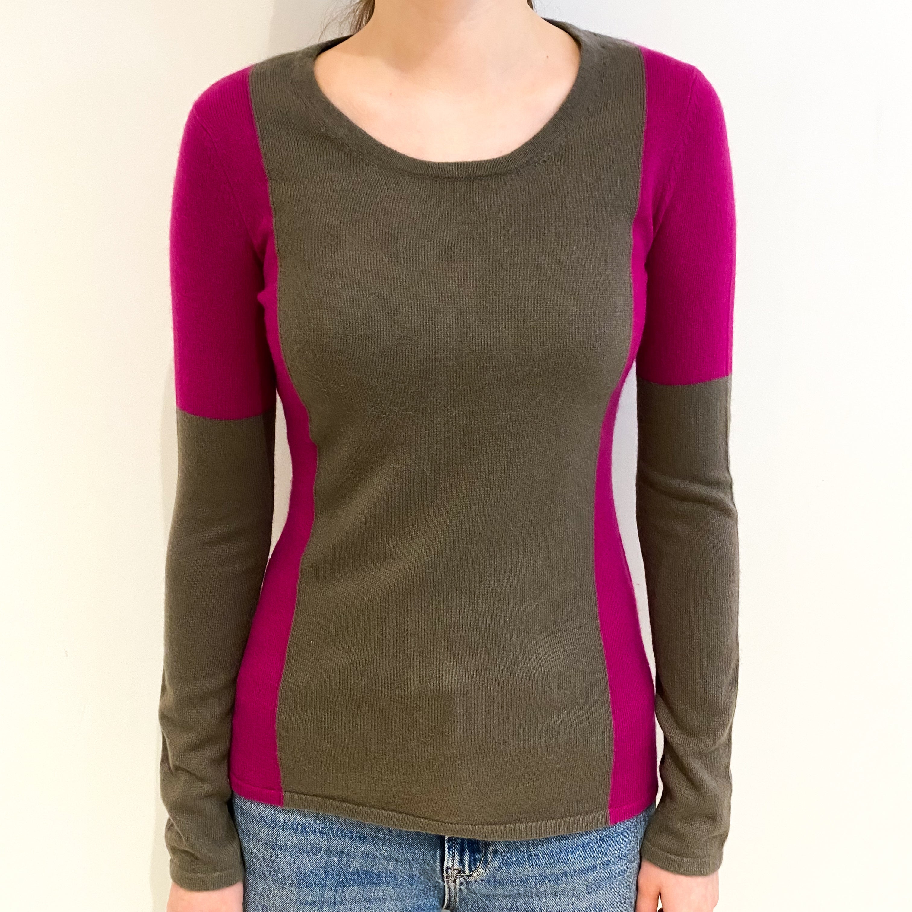 Mocha and Magenta Cashmere Scoop Neck Jumper Extra Small