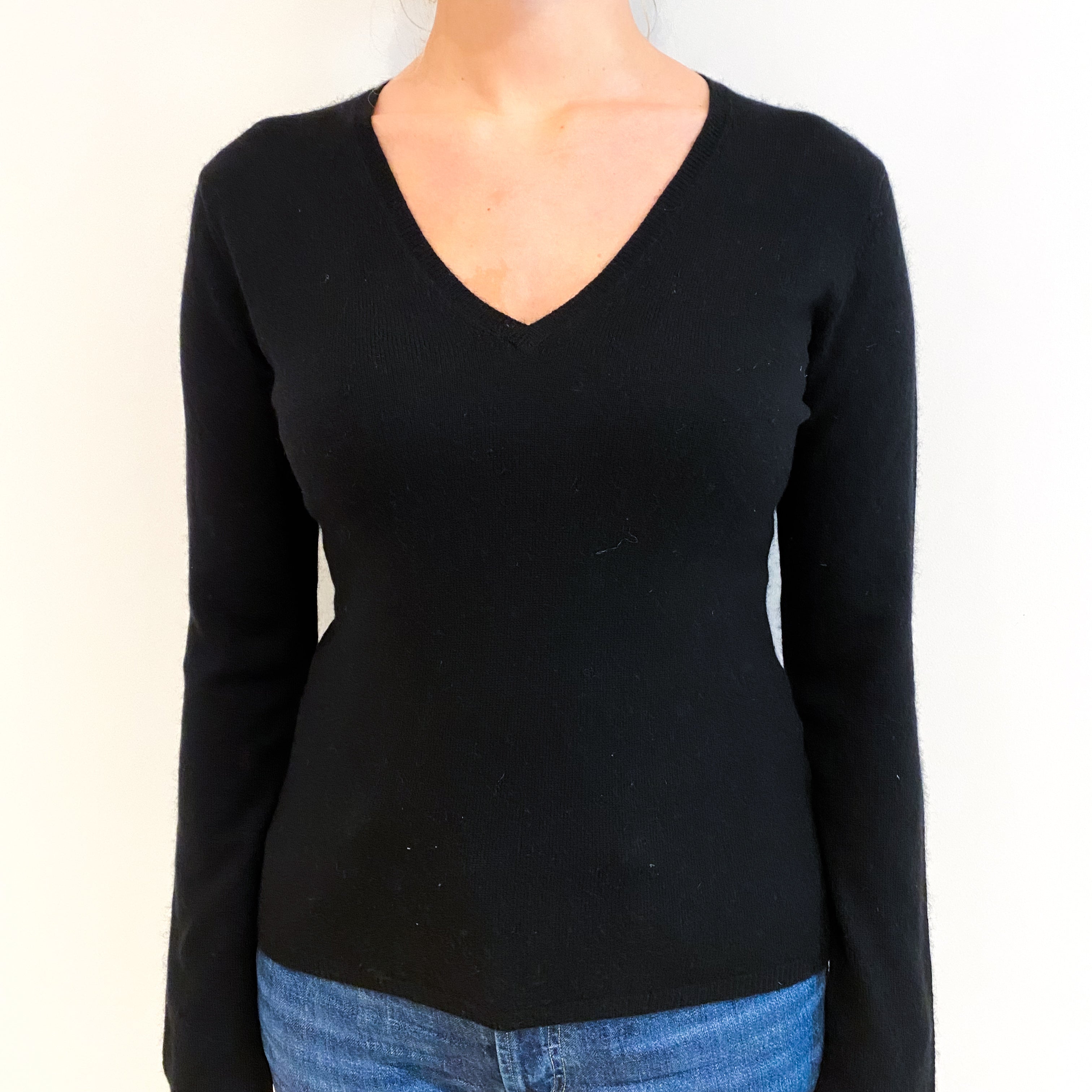 Black Cashmere V Neck Jumper Small