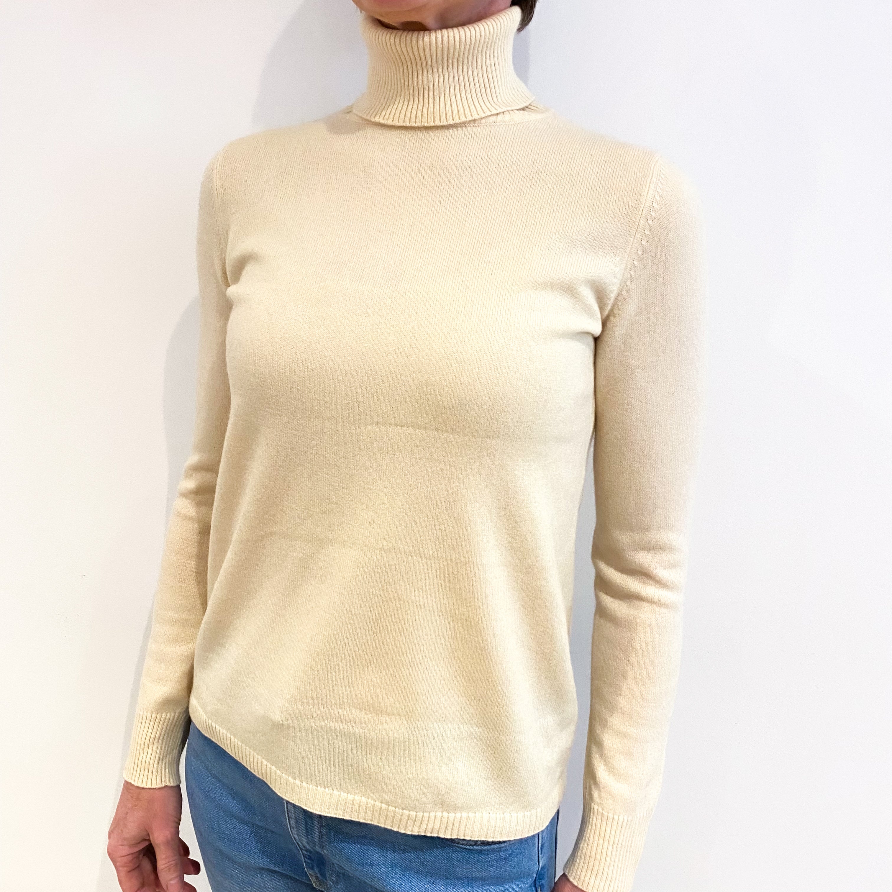 Vanilla Cream Cashmere Polo Neck Jumper Small