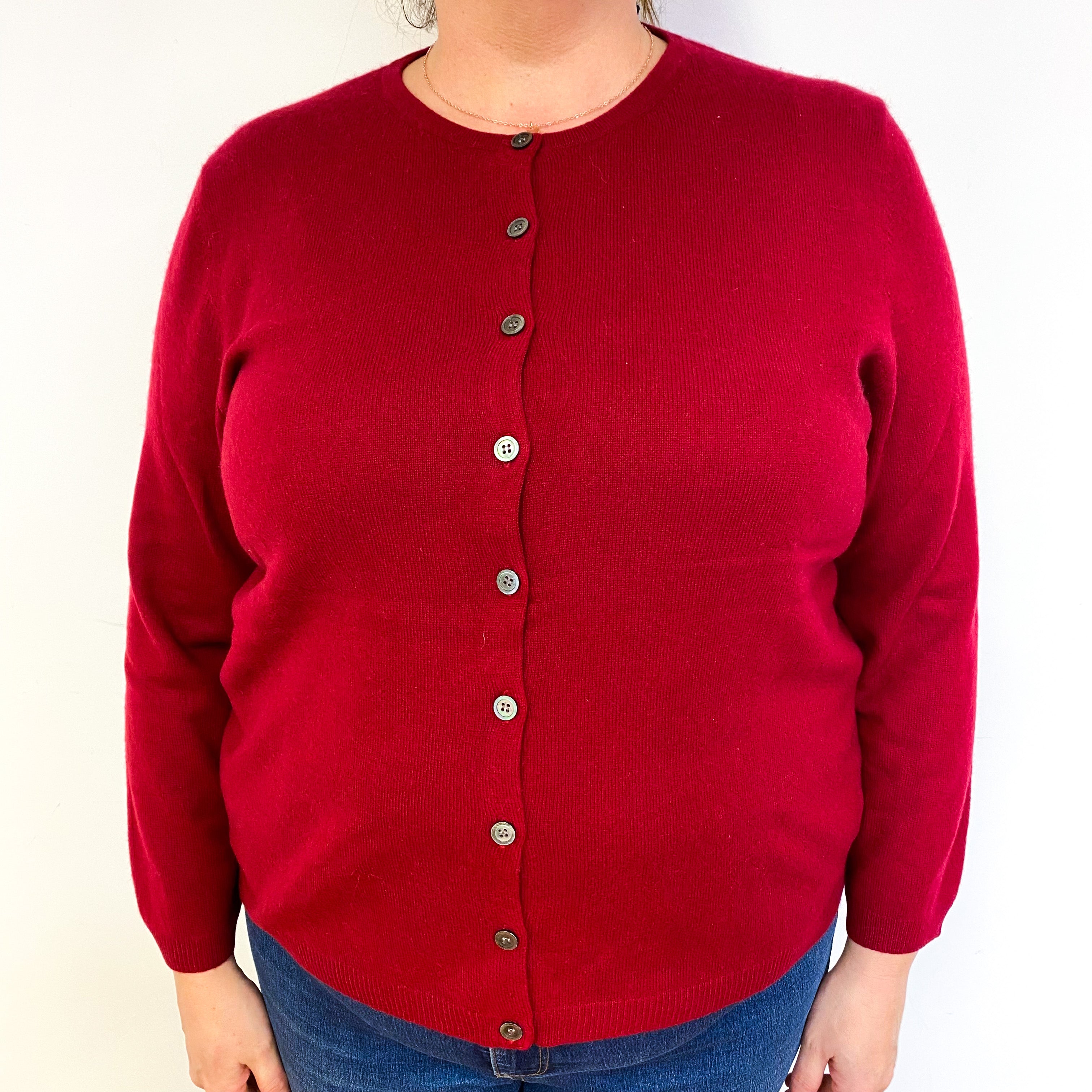 Crimson Red Cashmere Crew Neck Cardigan Extra Large