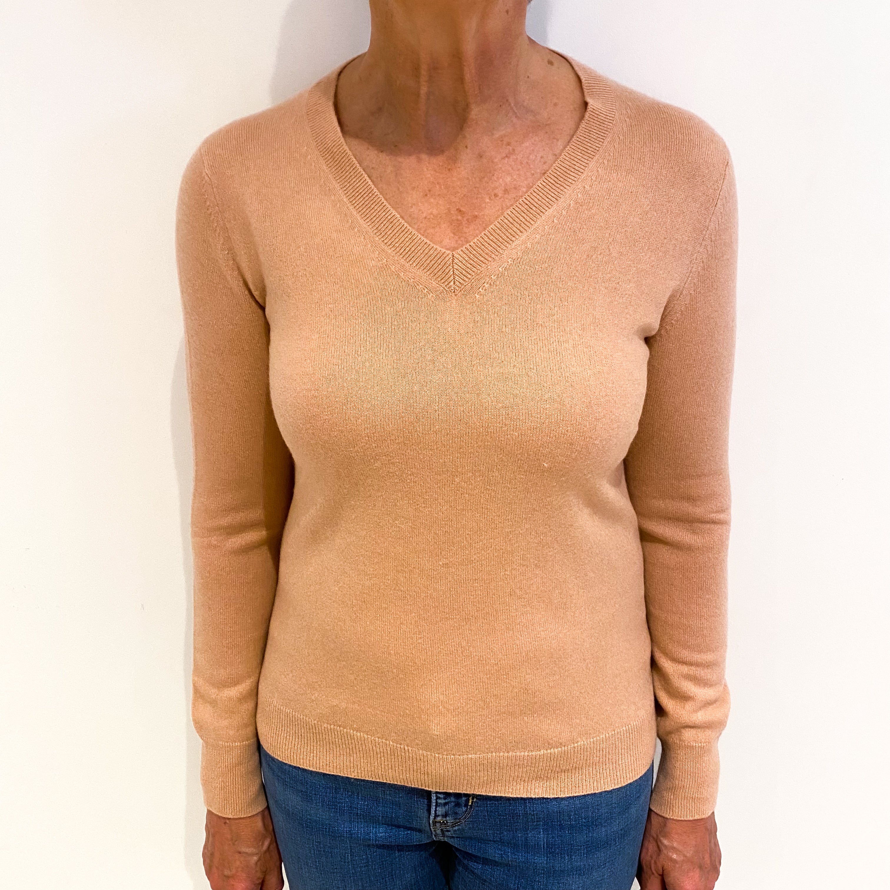 Muted Coral Cashmere V Neck Jumper Medium