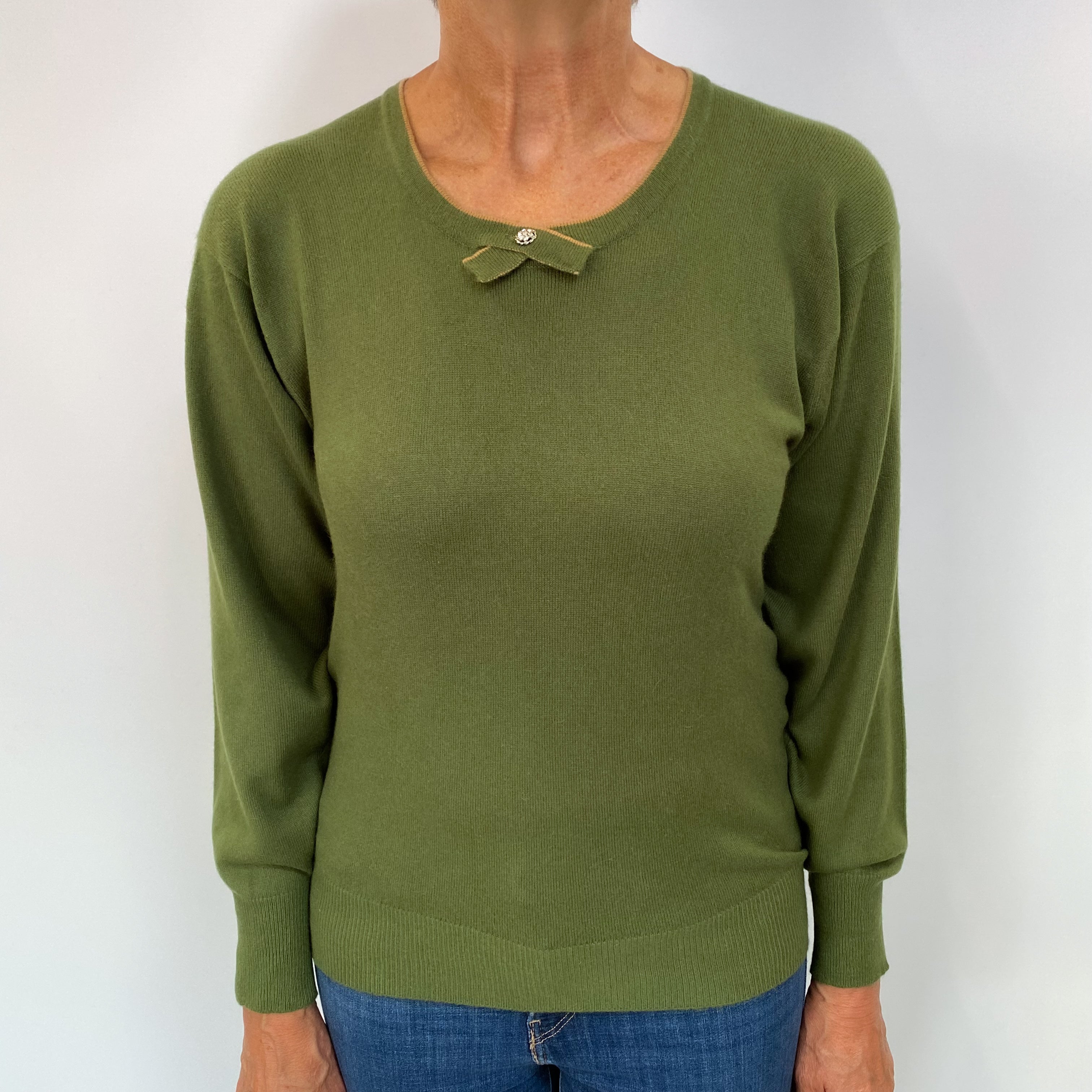 Fern Green Cashmere Crew Neck Jumper Medium