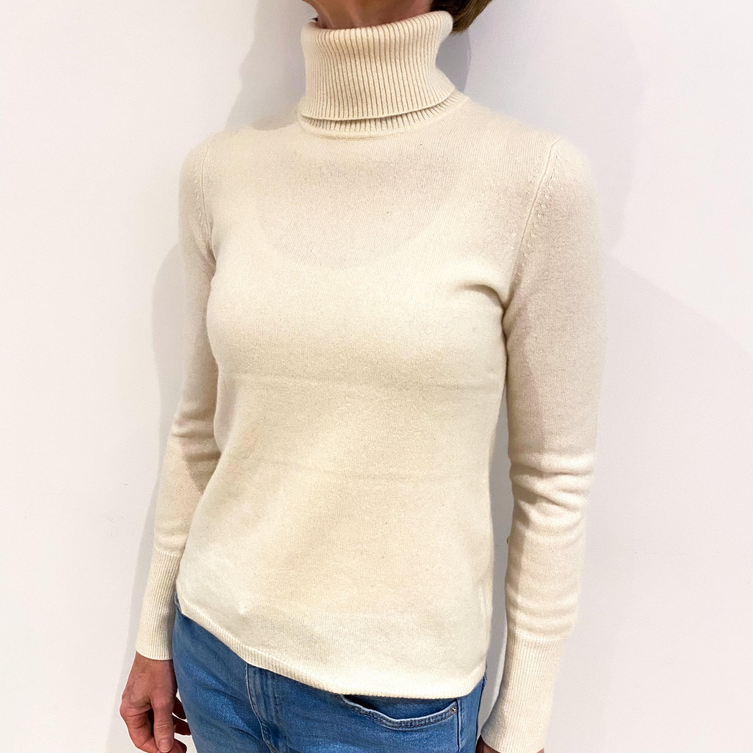 Vanilla Cream Cashmere Polo Neck Jumper Small