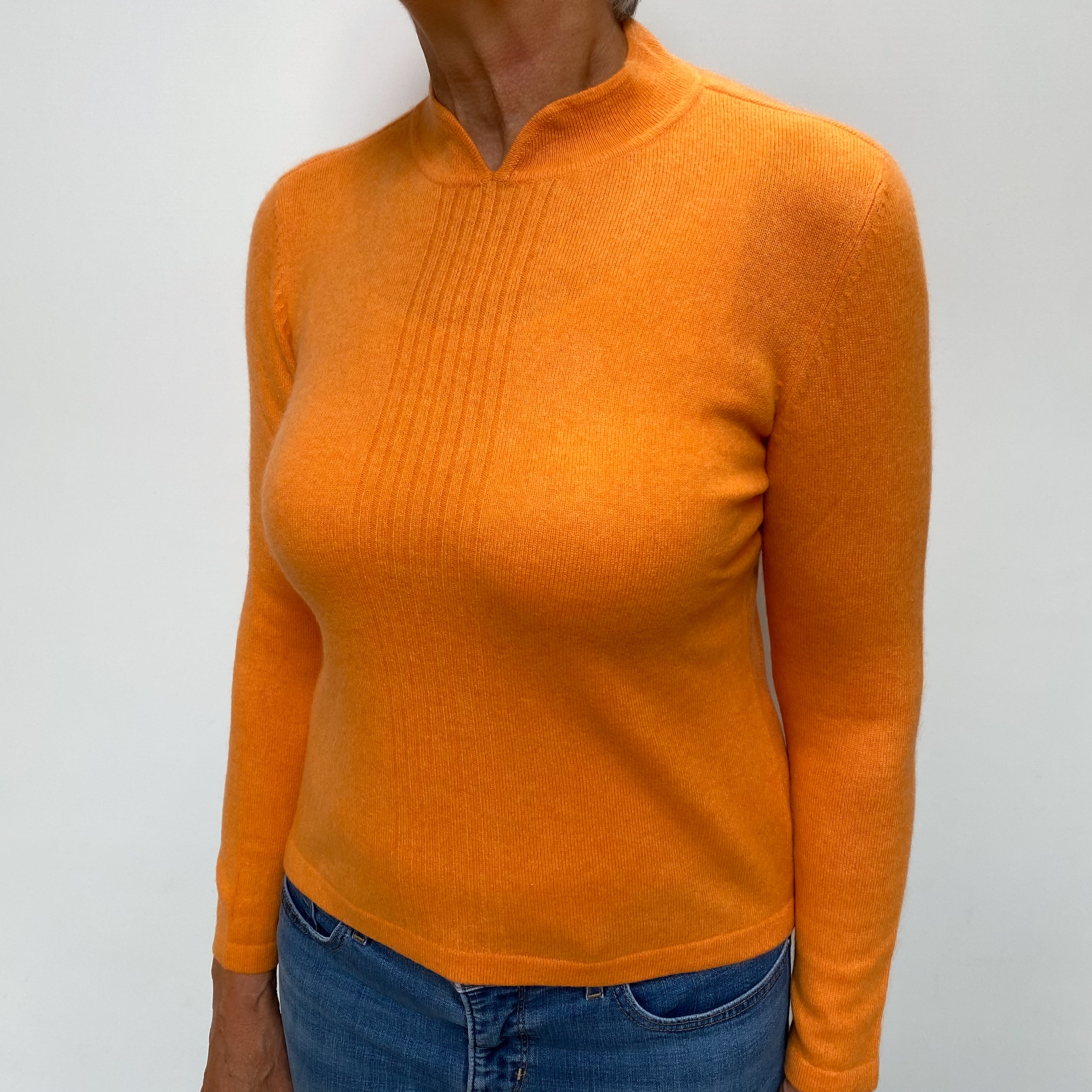 Tangerine Orange Cashmere Notch Turtle Neck Jumper Medium