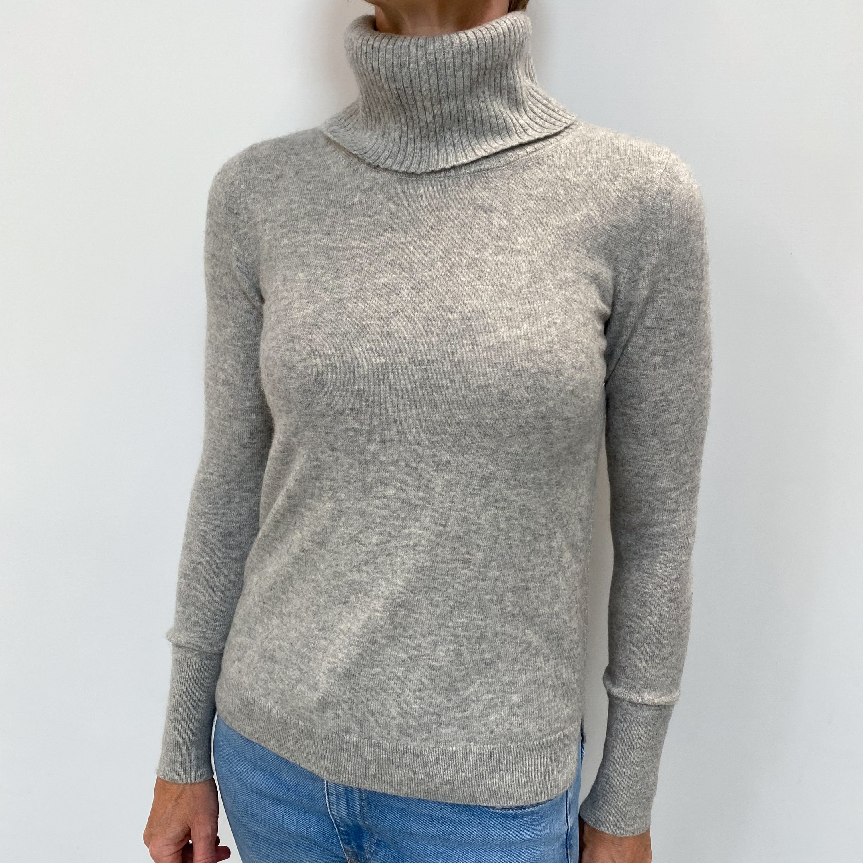 Smoke Grey Cashmere Polo Neck Jumper Small