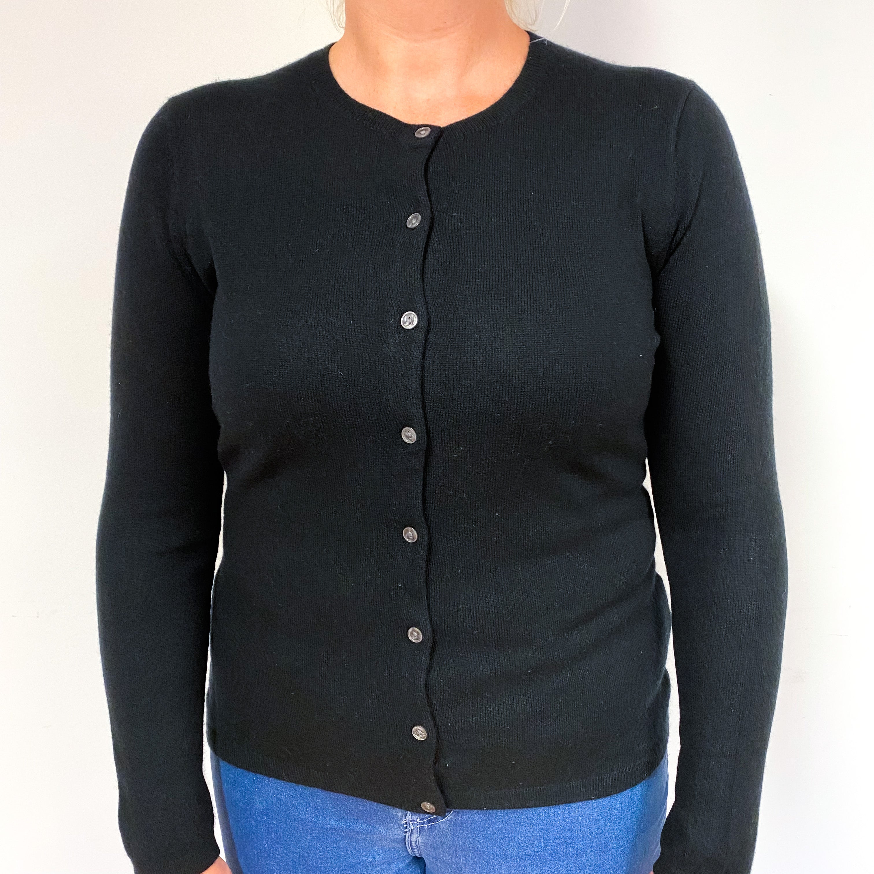 Black Cashmere Crew Neck Cardigan Large