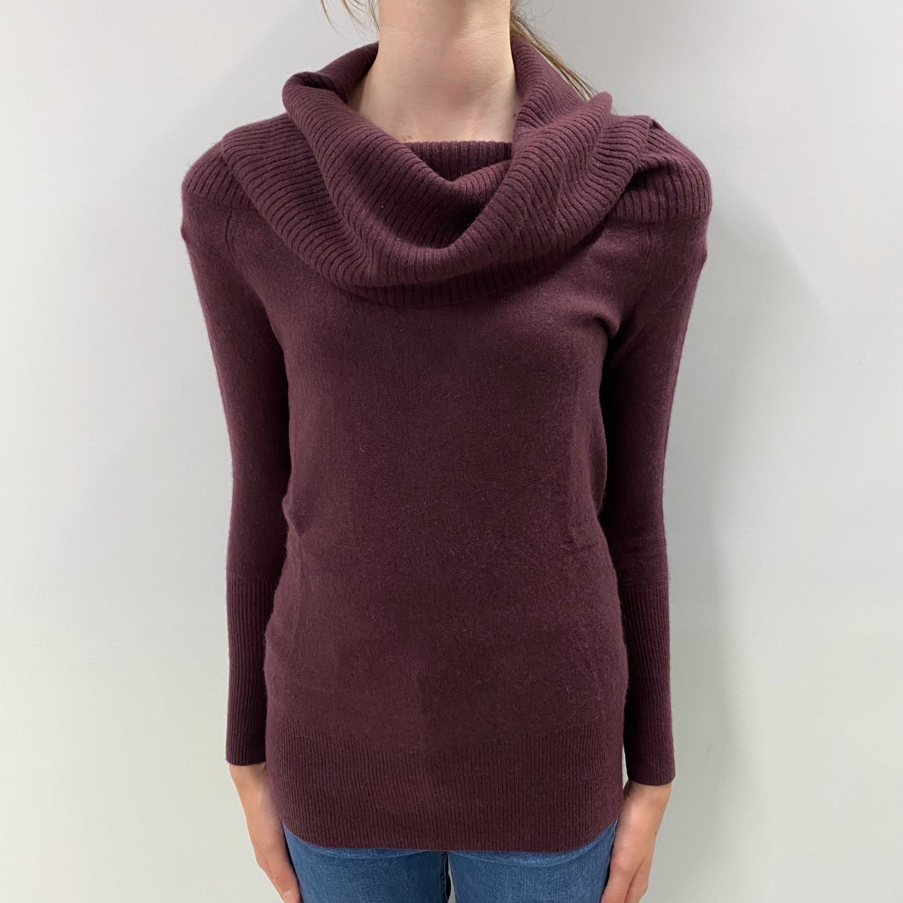 Wine Purple Cashmere Cowl Neck Jumper Extra Small