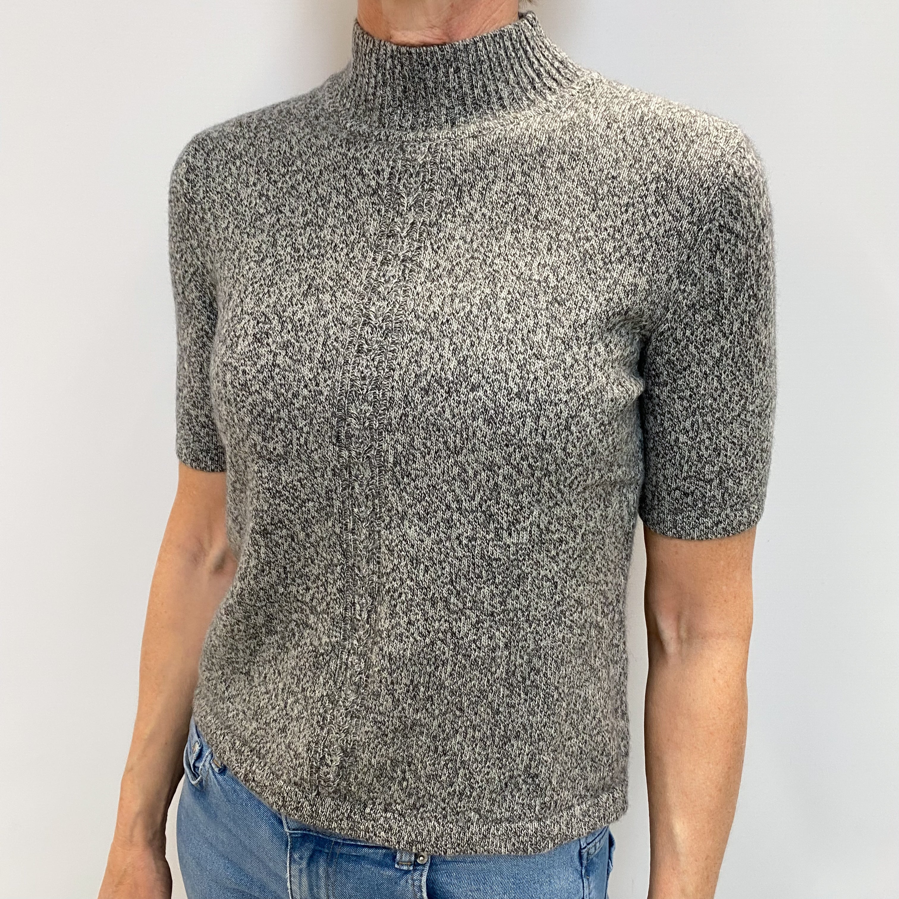 Ash Grey Marl Cashmere Turtle Neck Short Sleeved Jumper Small