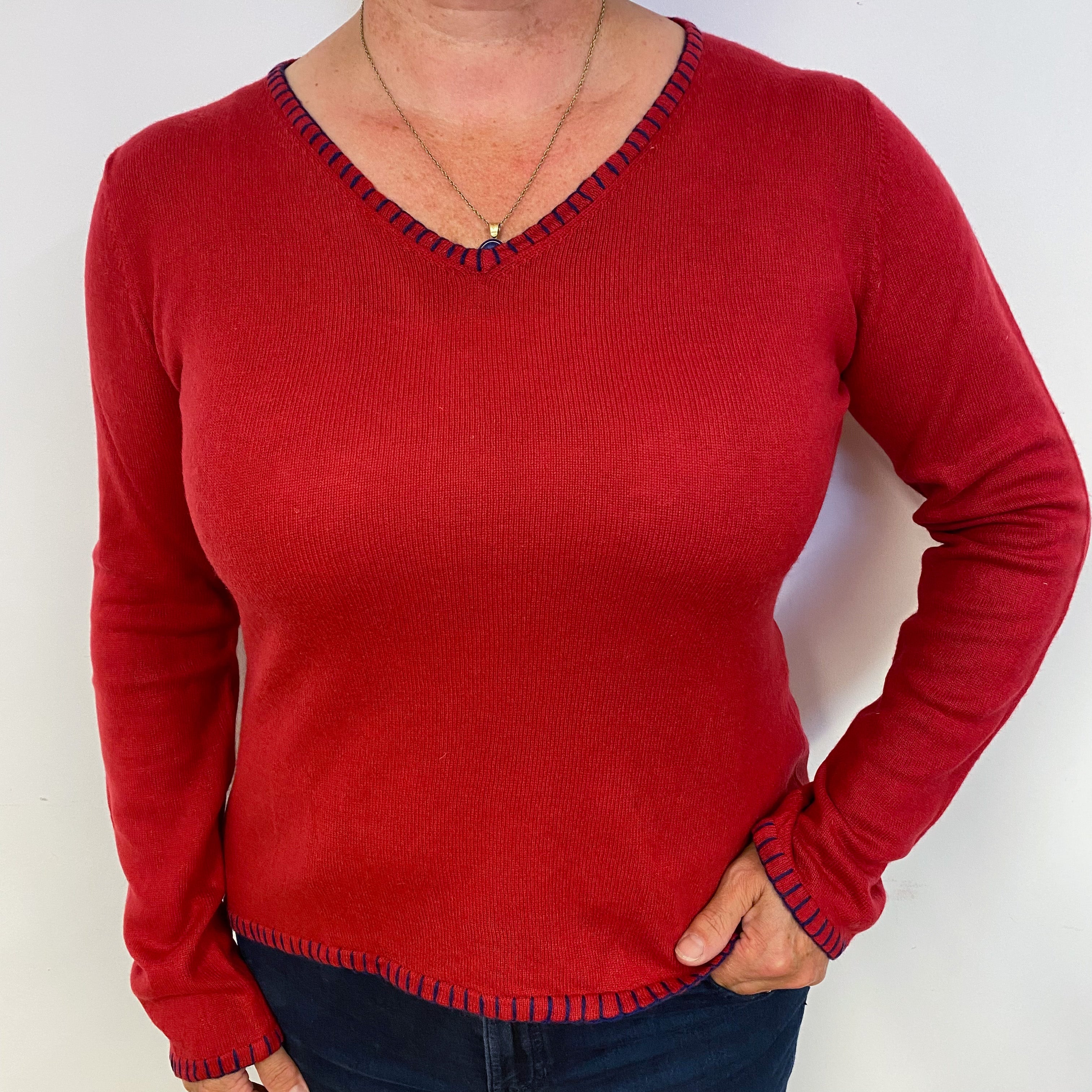 Postie Red Cashmere V-Neck Jumper