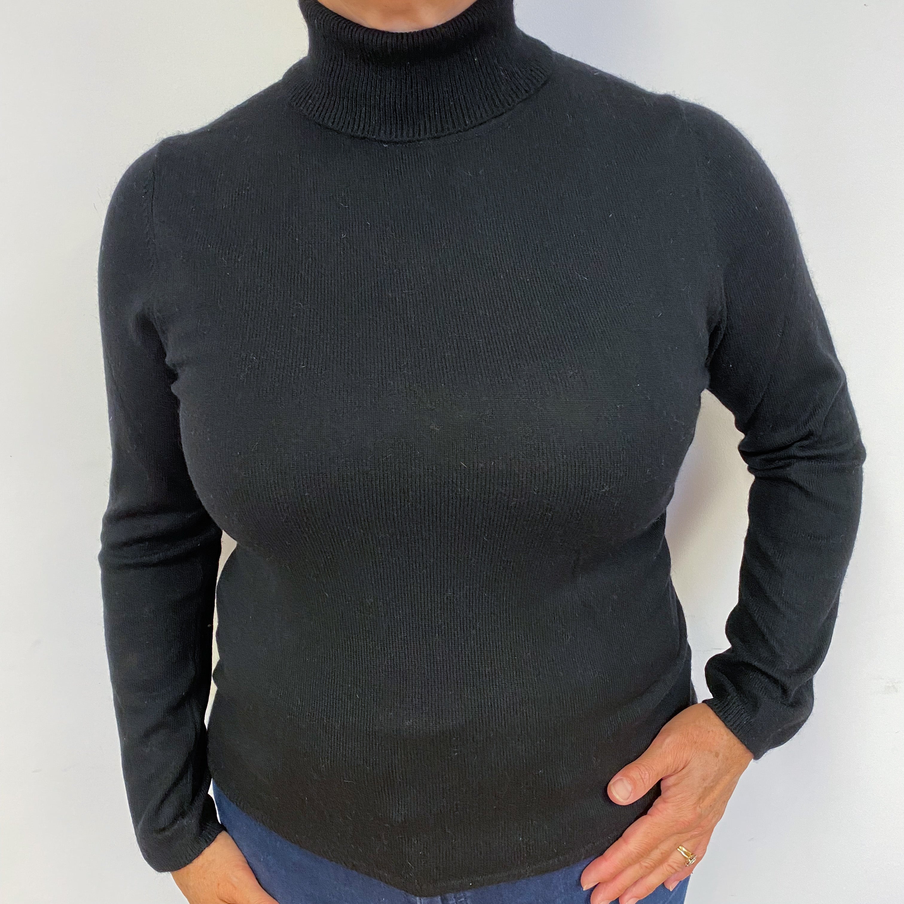 Black Cashmere Polo Neck Jumper