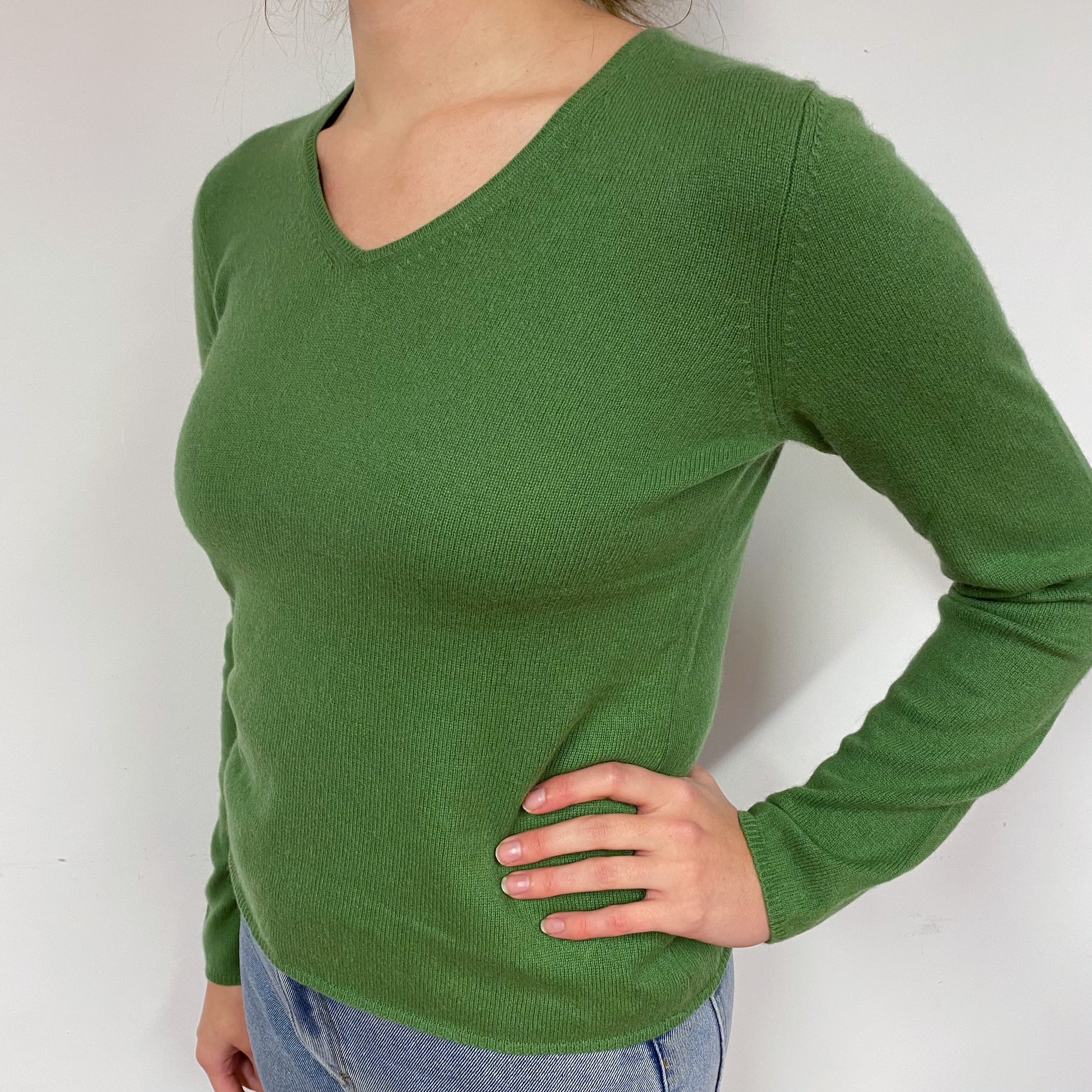 Fern Green Cashmere V-Neck Jumper Small