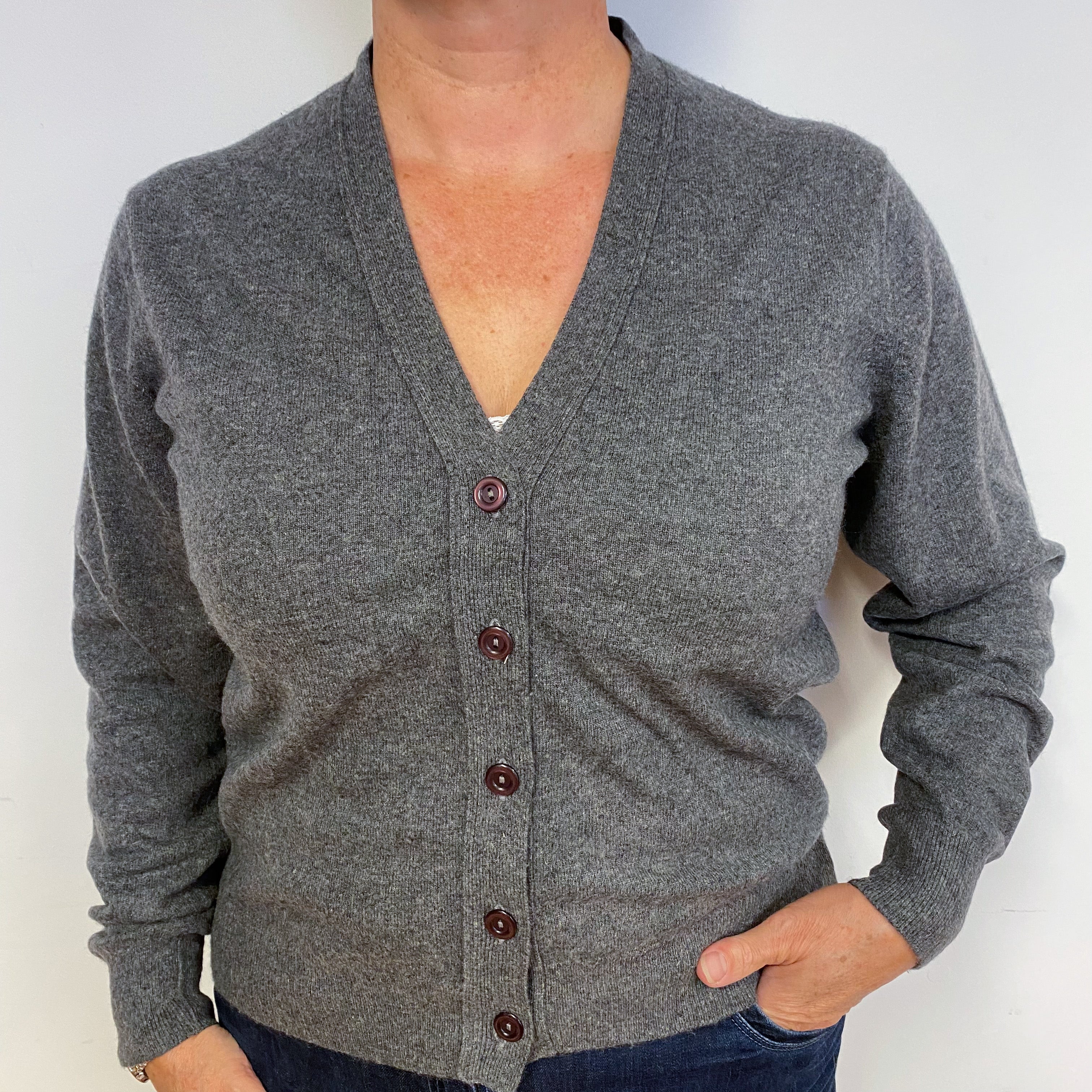 Scottish Slate Grey Cashmere V-Neck Cardigan