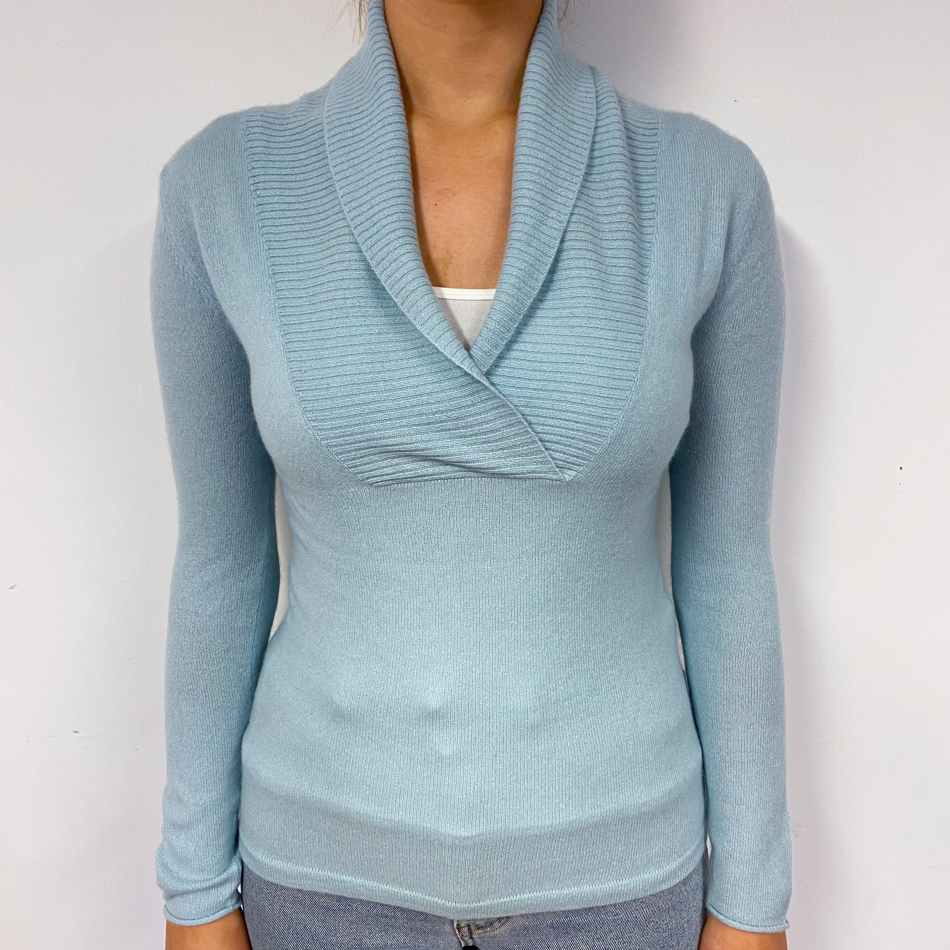 Opal Green Cashmere V-Neck Jumper Small