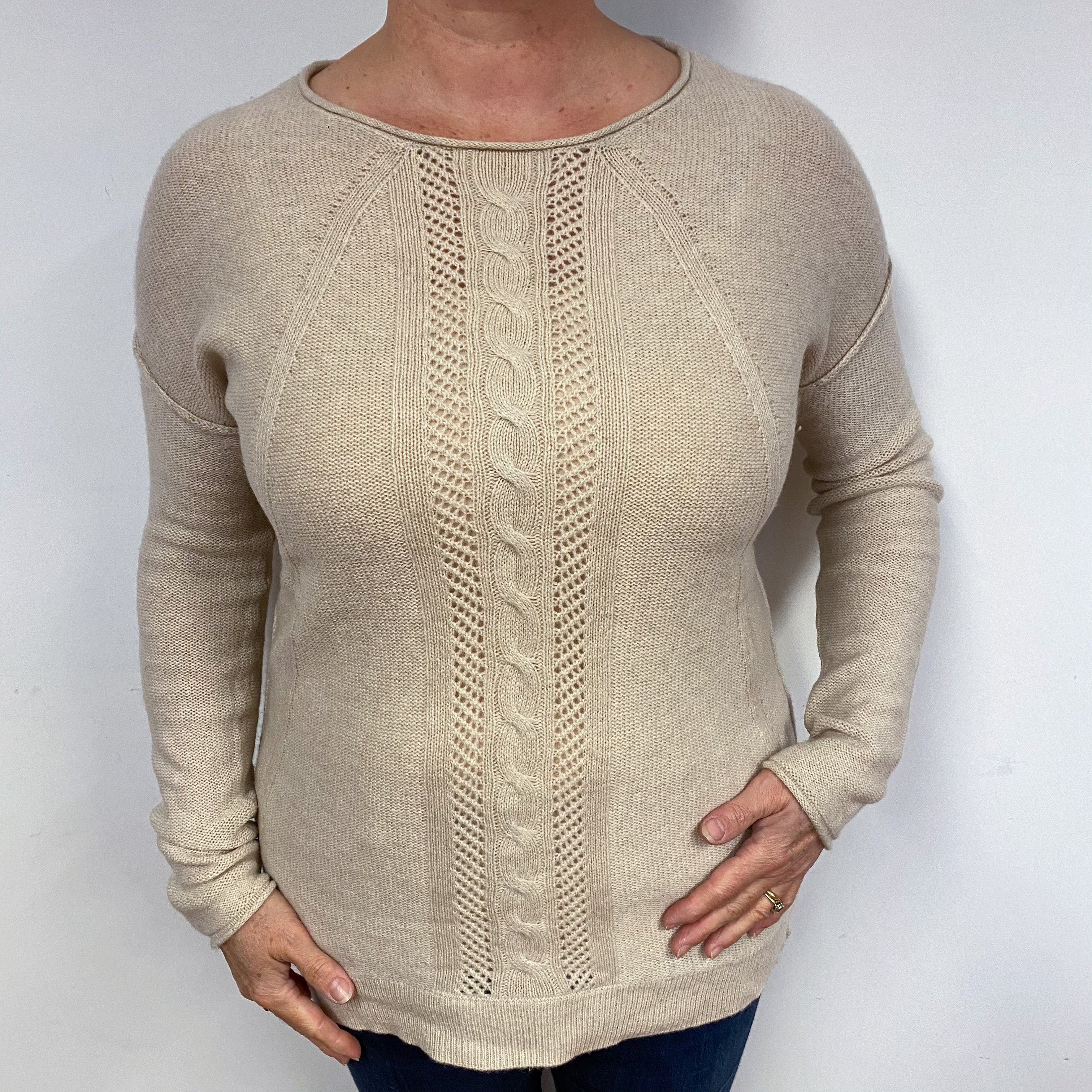 Honey Beige Cashmere Crew Neck Jumper Large