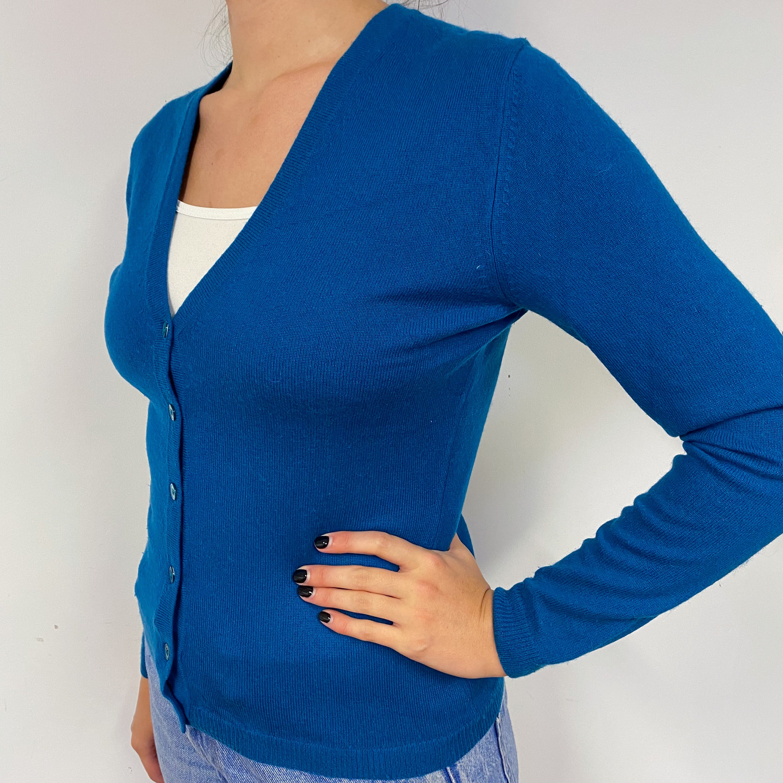 Teal Blue Cashmere V-Neck Cardigan Small