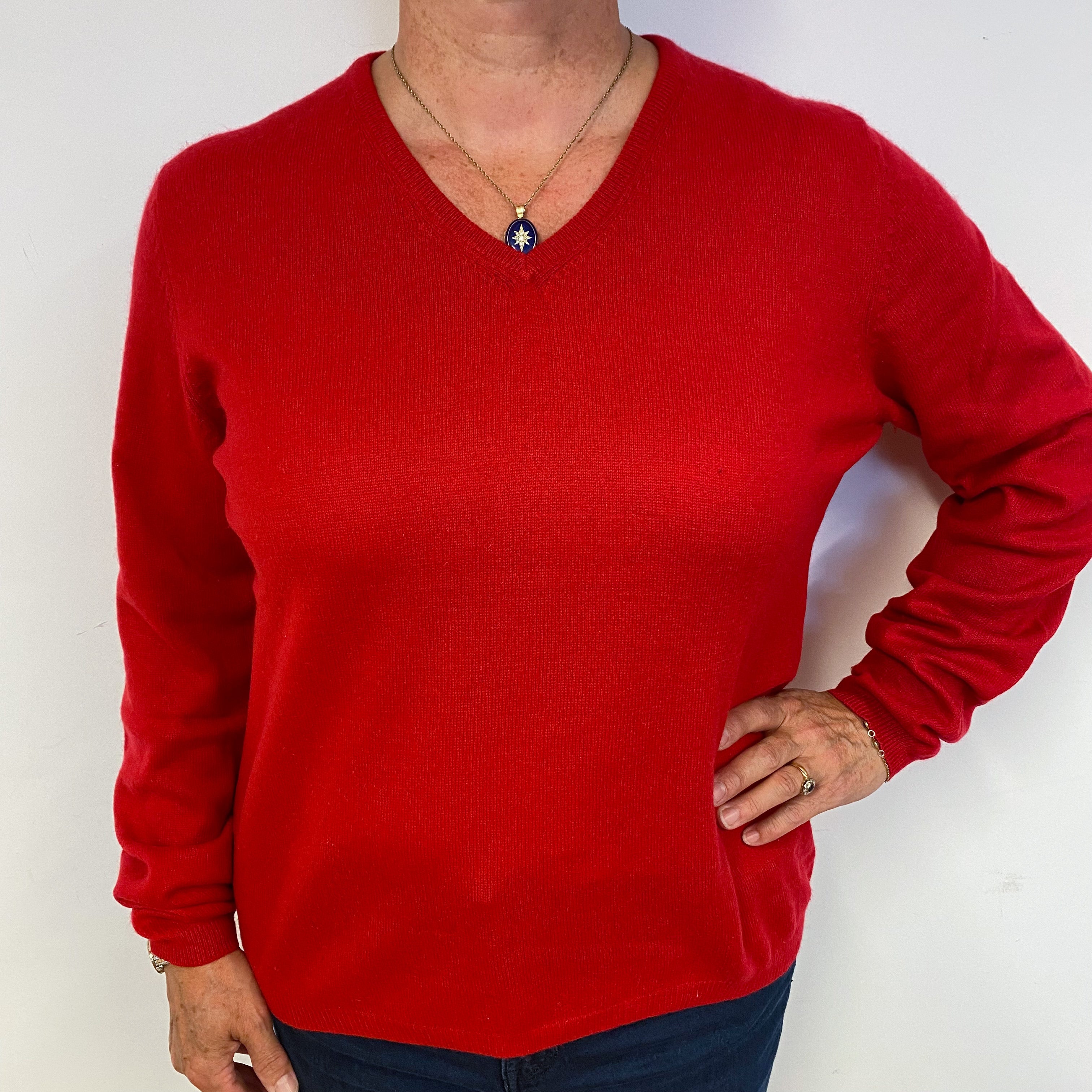 Post Box Red V Neck Cashmere Jumper