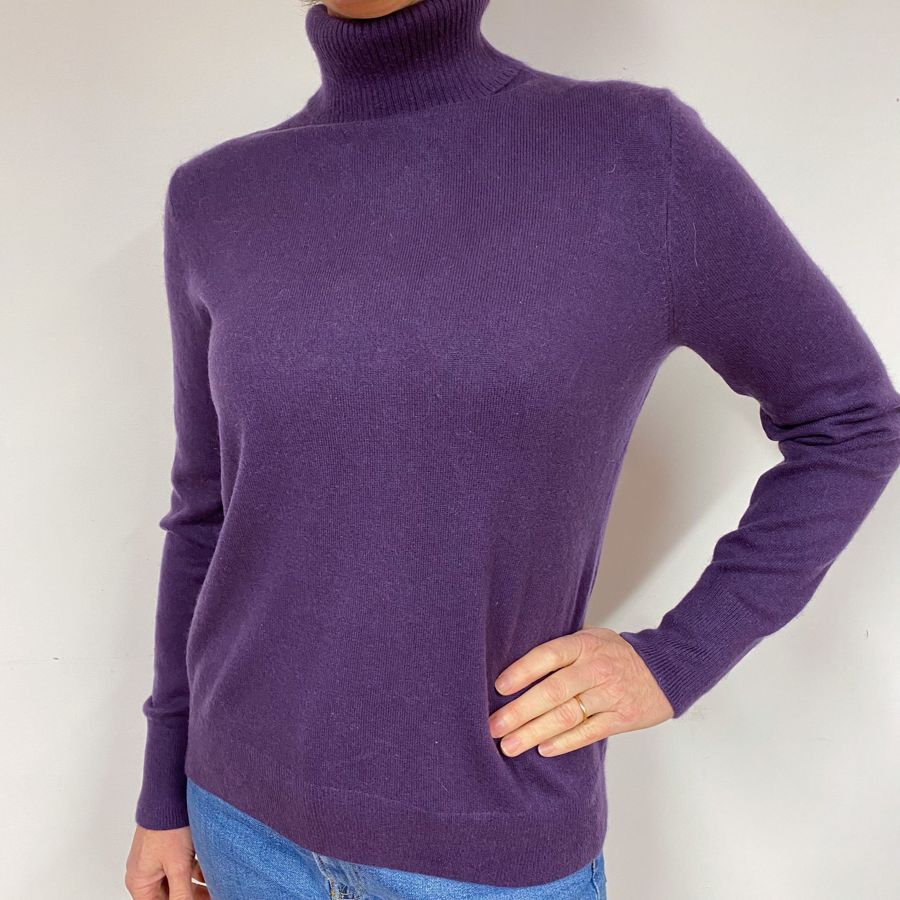 Blueberry Purple Cashmere Polo Neck Jumper Medium