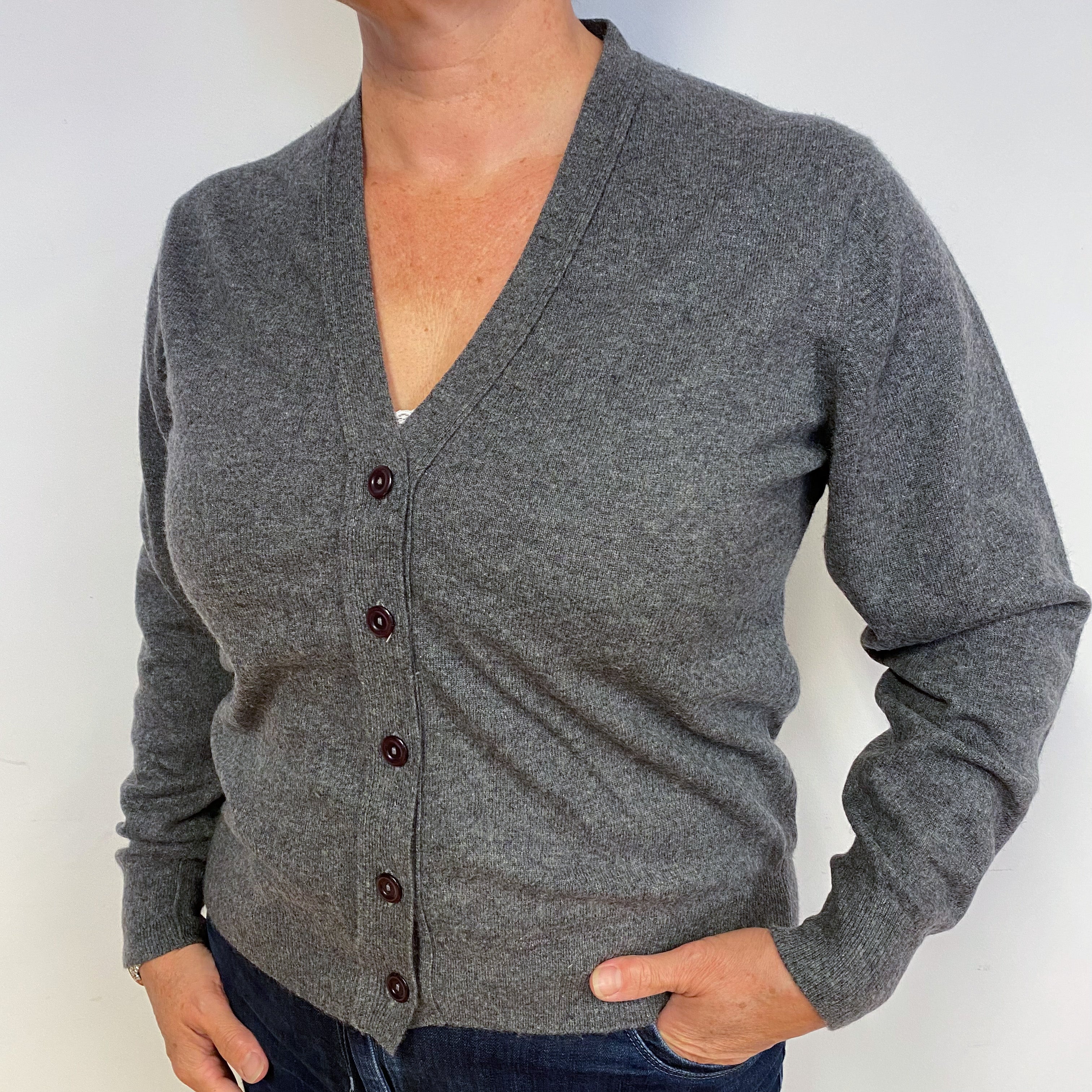 Scottish Slate Grey Cashmere V-Neck Cardigan