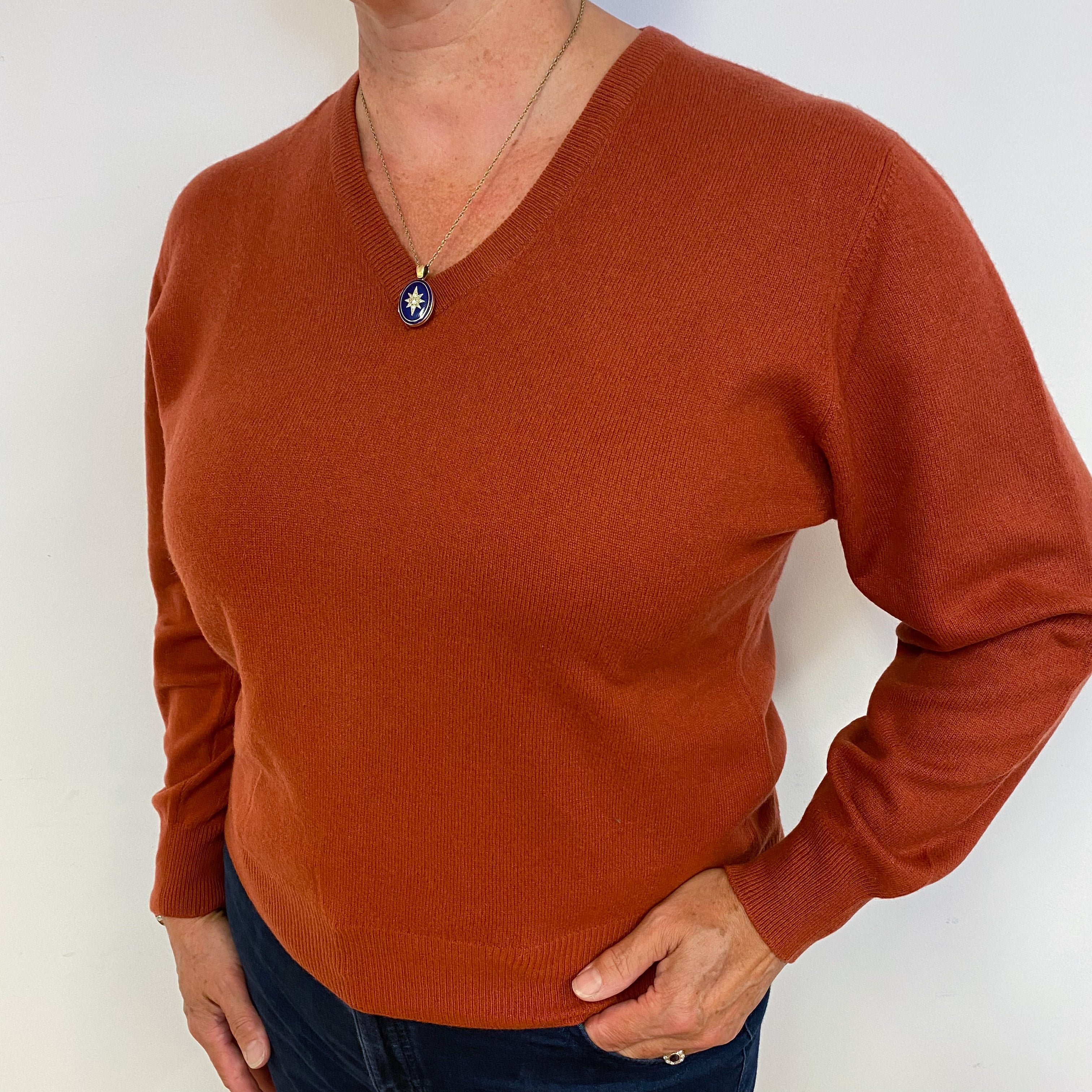 Vintage Rust Red V Neck Cashmere Jumper