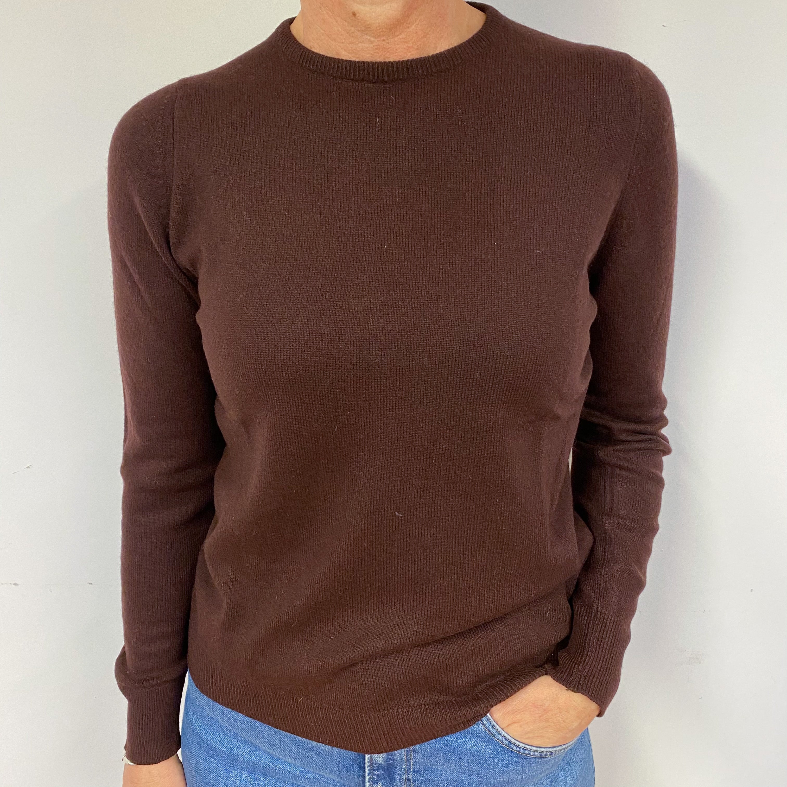 Chocolate Brown Vintage Cashmere Crew Neck Jumper Medium