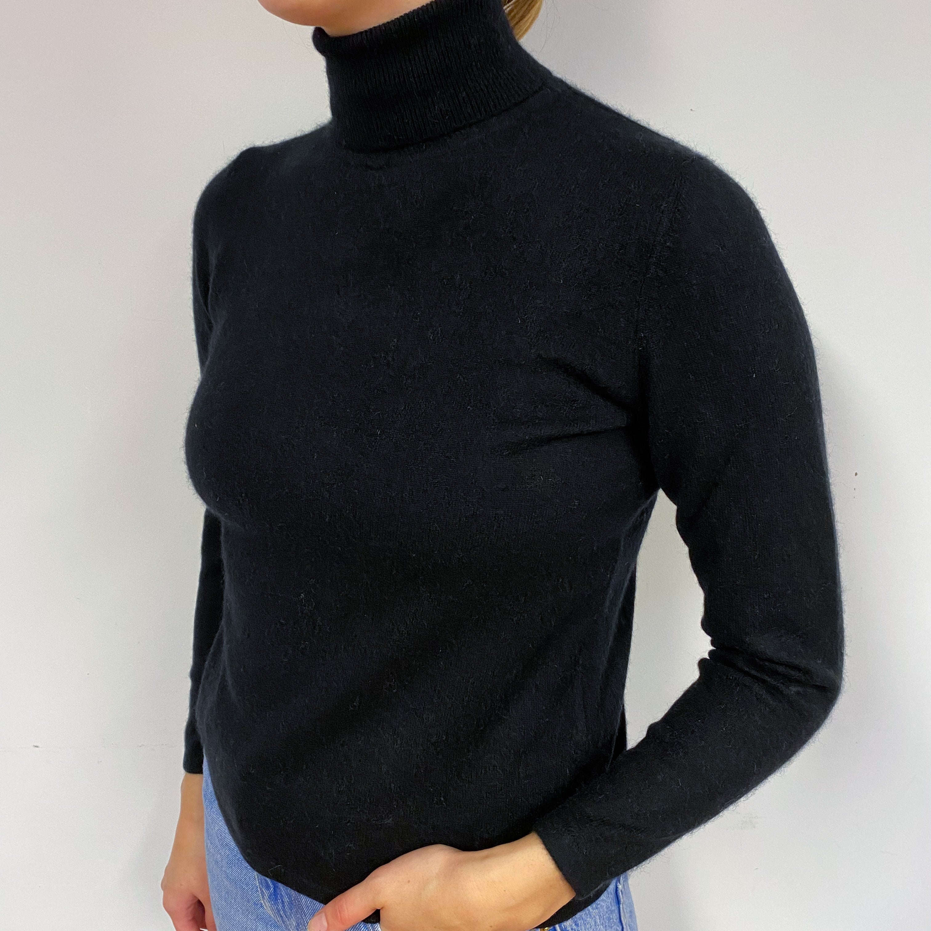 Black Cashmere Polo Neck Jumper Small