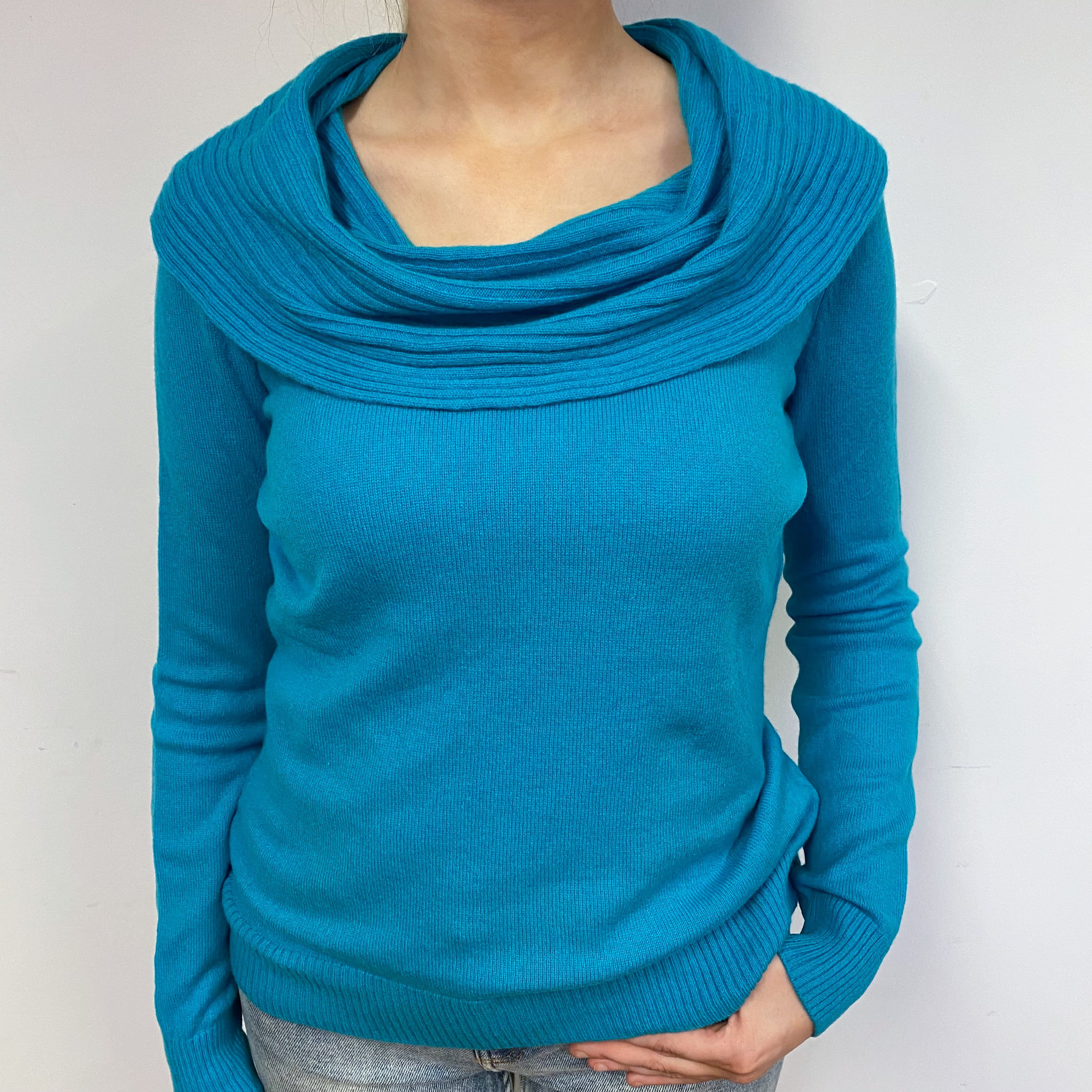 Turquoise Green Cashmere Cowl Neck Jumper Small